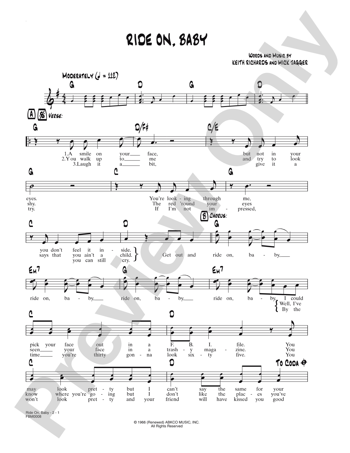 Ride On, Baby: Lead Sheet