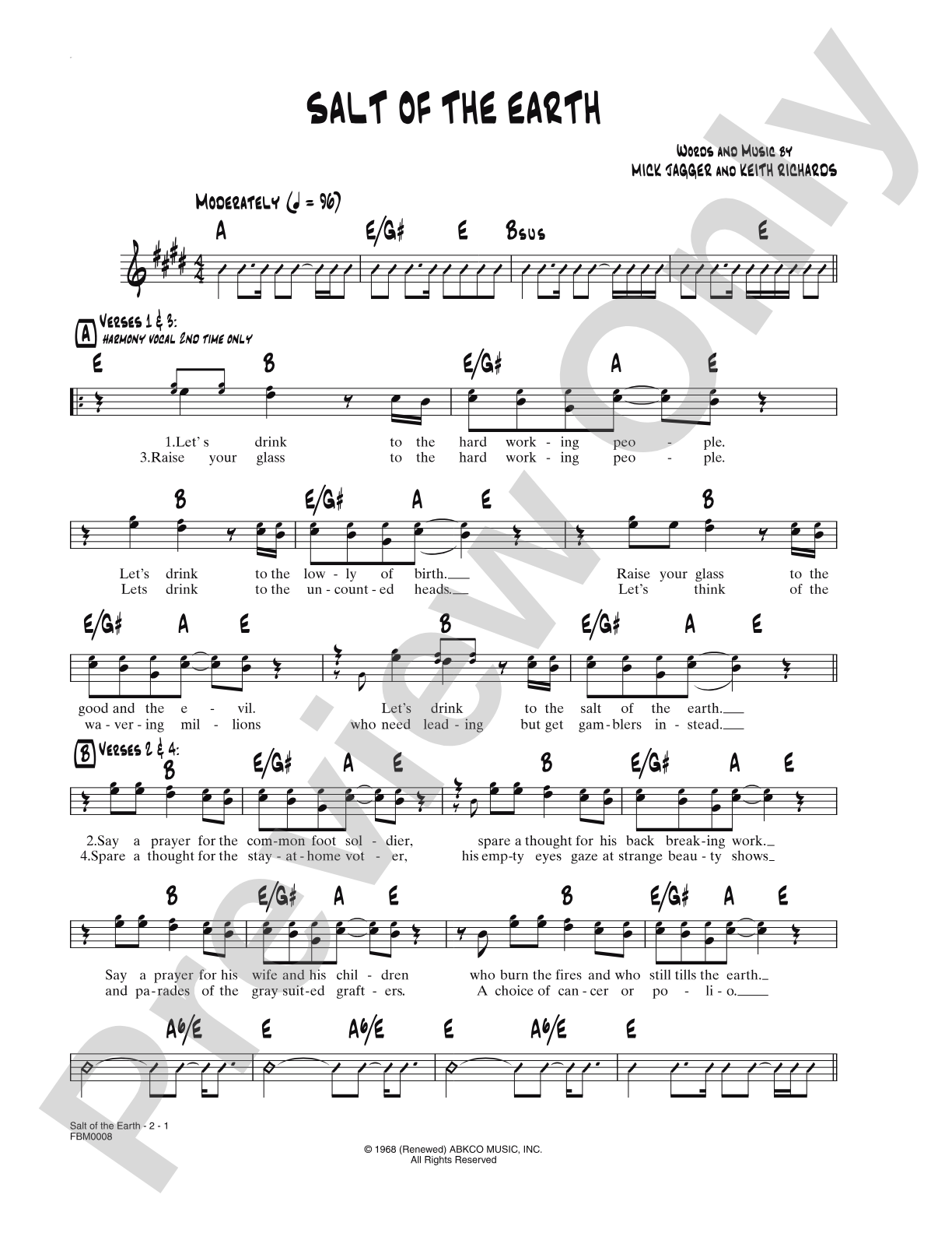 Salt of the Earth: Lead Sheet