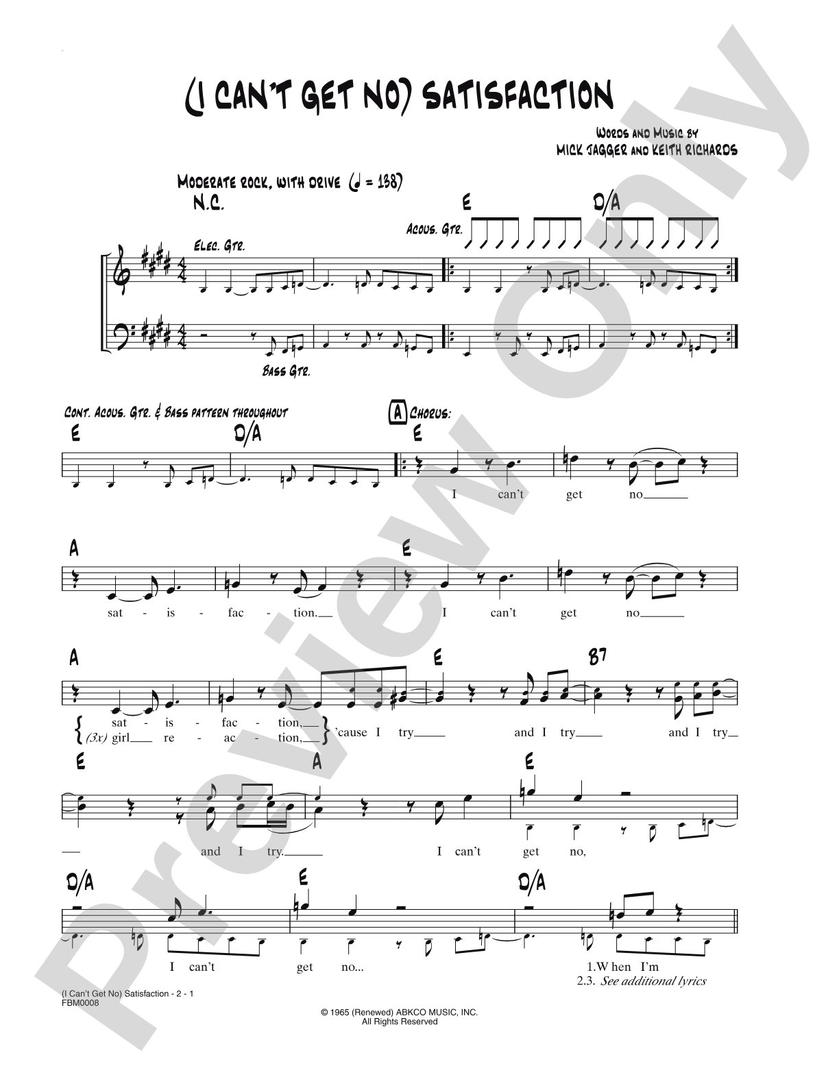 (I Can't Get No) Satisfaction: Lead Sheet
