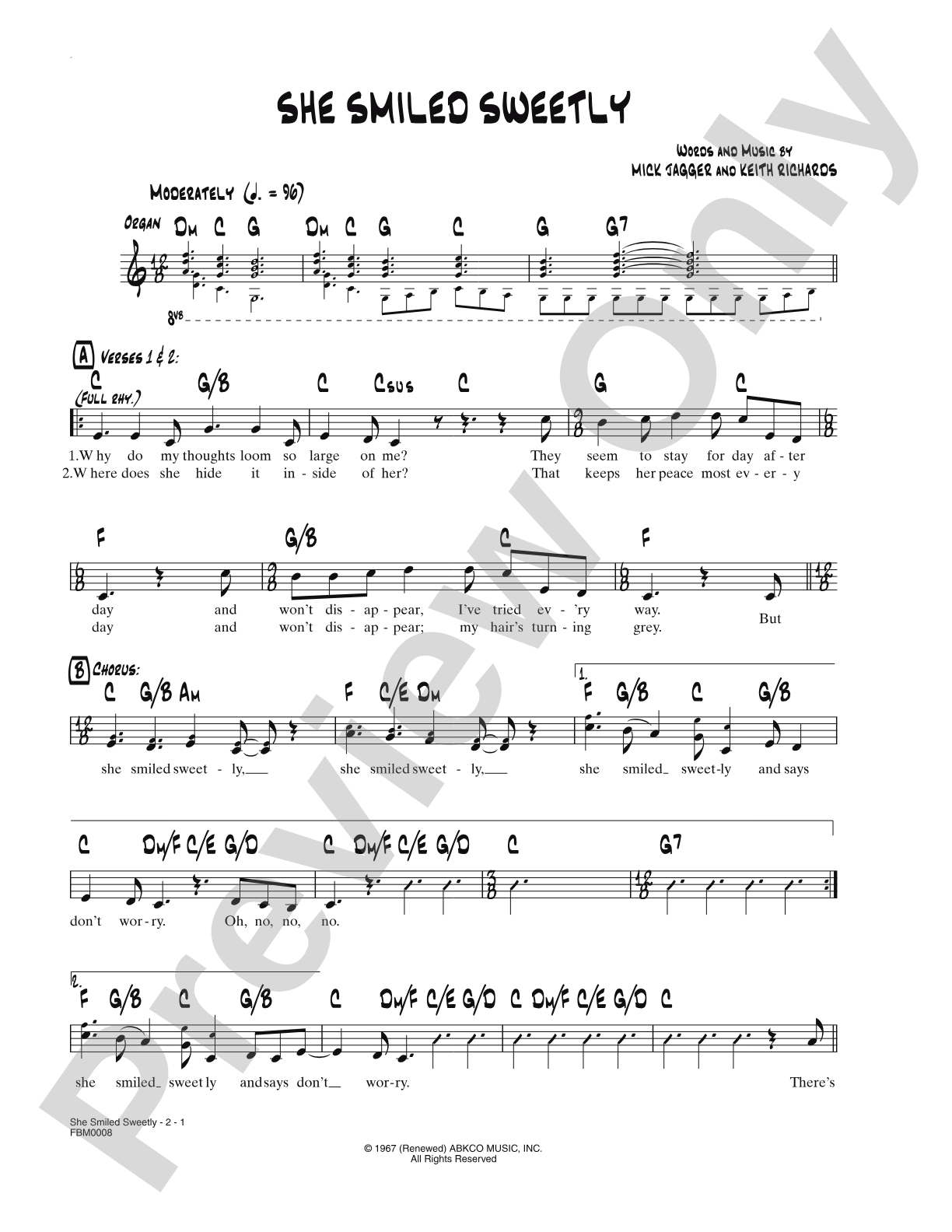 She Smiled Sweetly: Lead Sheet