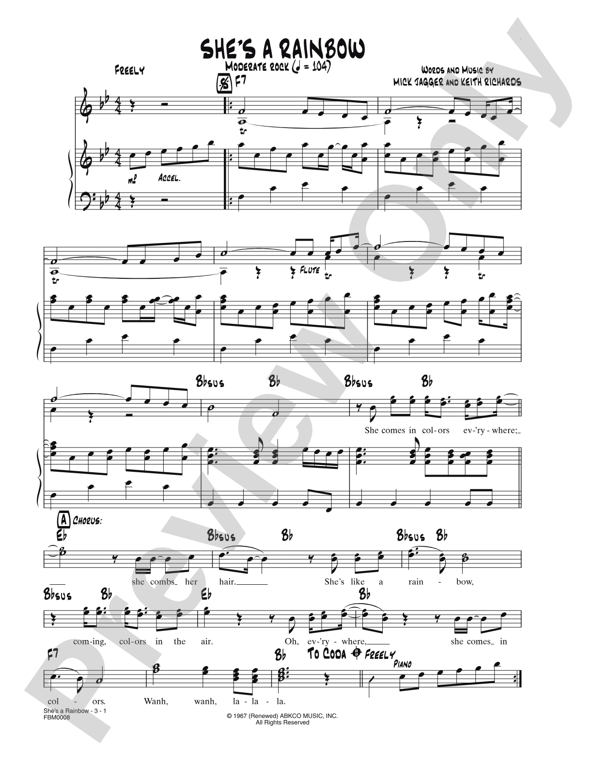 She's a Rainbow: Lead Sheet