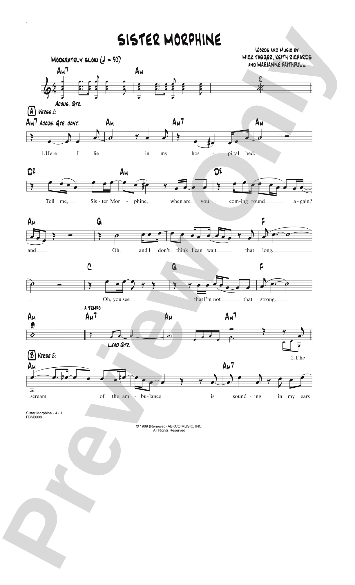 Sister Morphine: Lead Sheet
