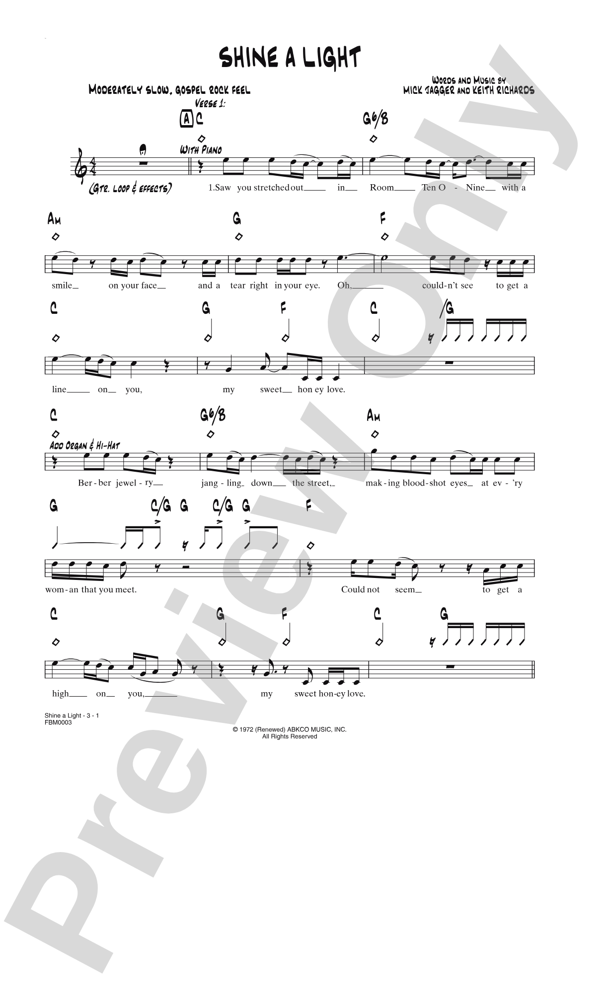 Shine a Light: Lead Sheet