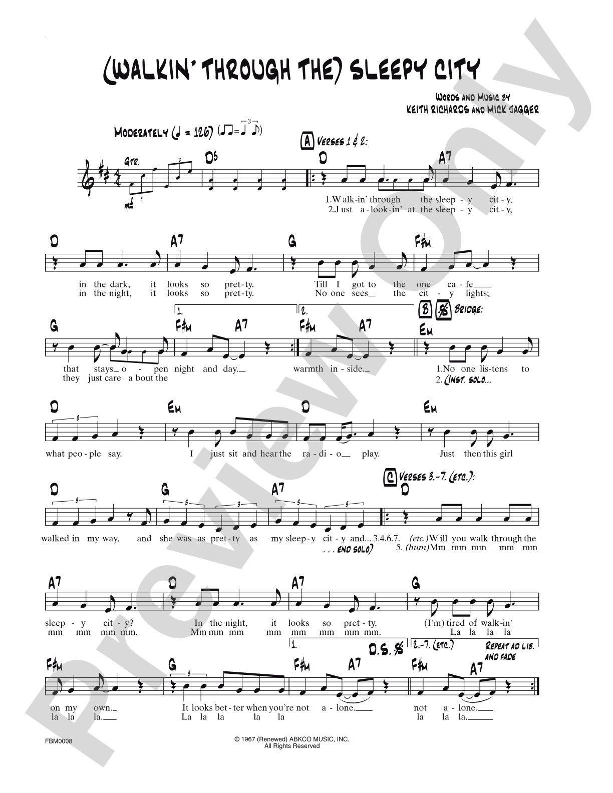 (Walkin' Through the) Sleepy City: Lead Sheet