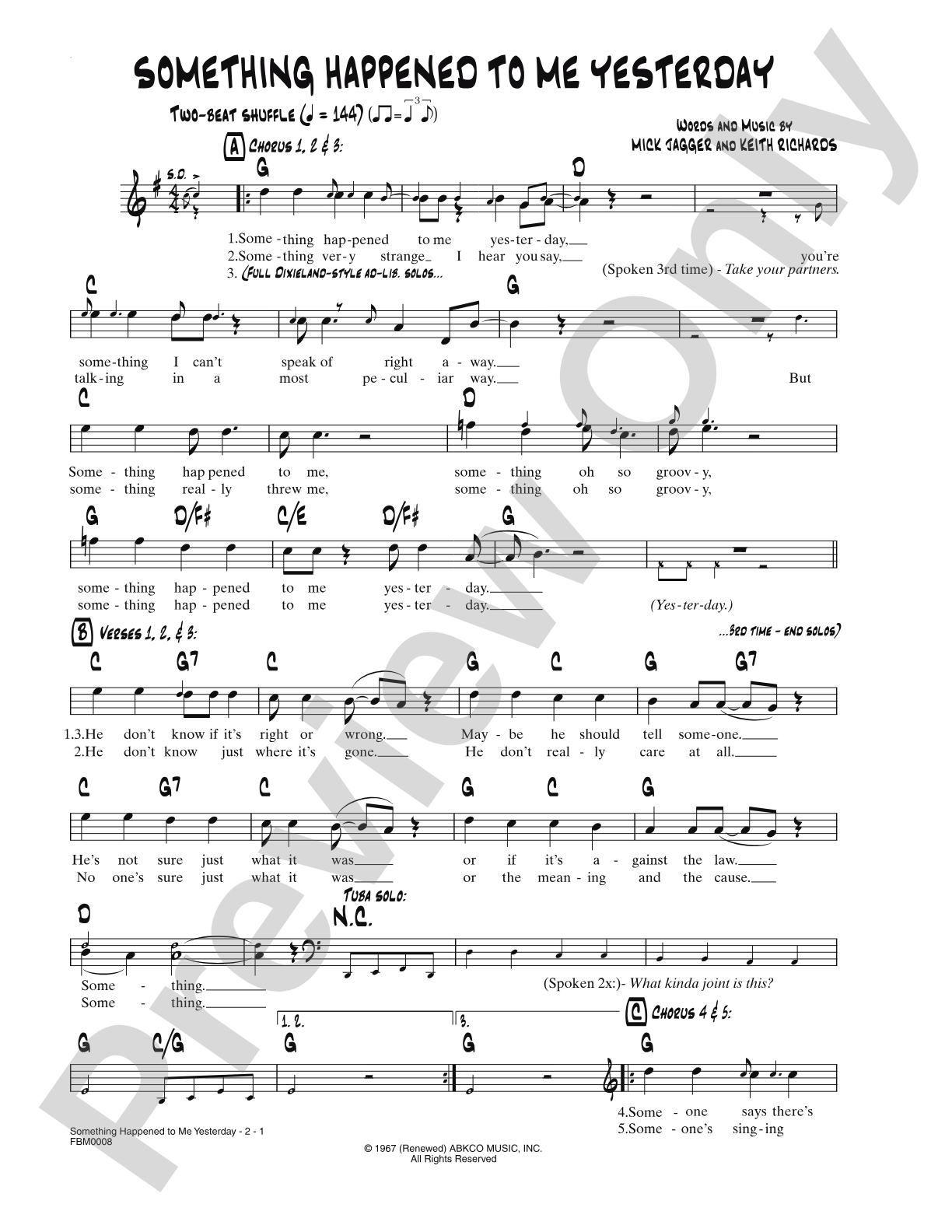 Something Happened to Me Yesterday: Lead Sheet