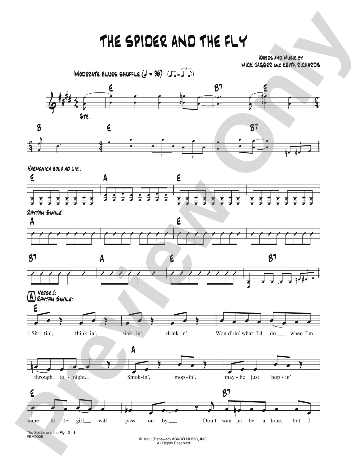 The Spider and the Fly: Lead Sheet