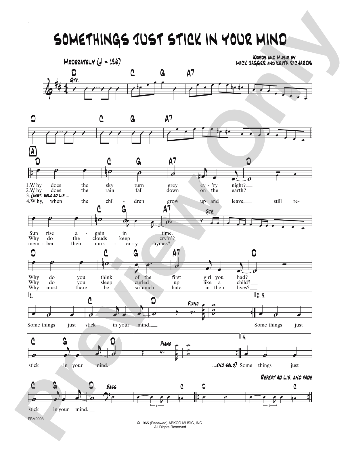 Some Things Just Stick in Your Mind: Lead Sheet