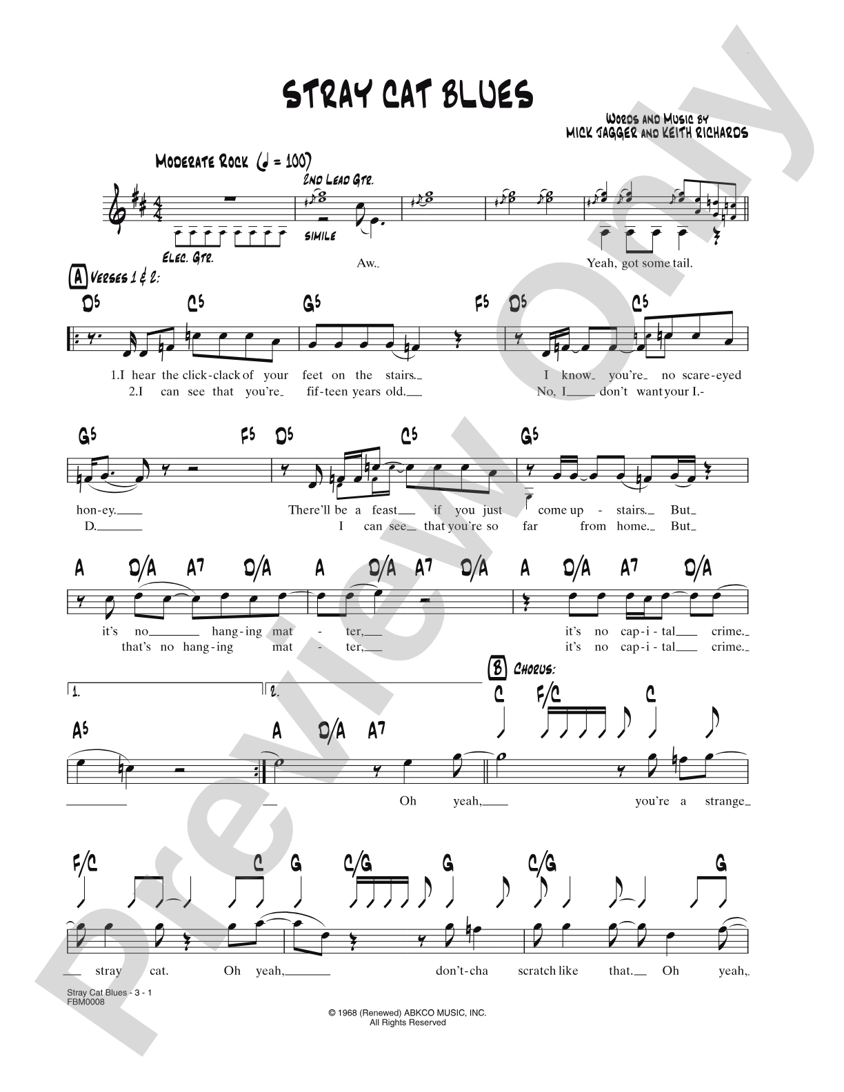 Stray Cat Blues: Lead Sheet