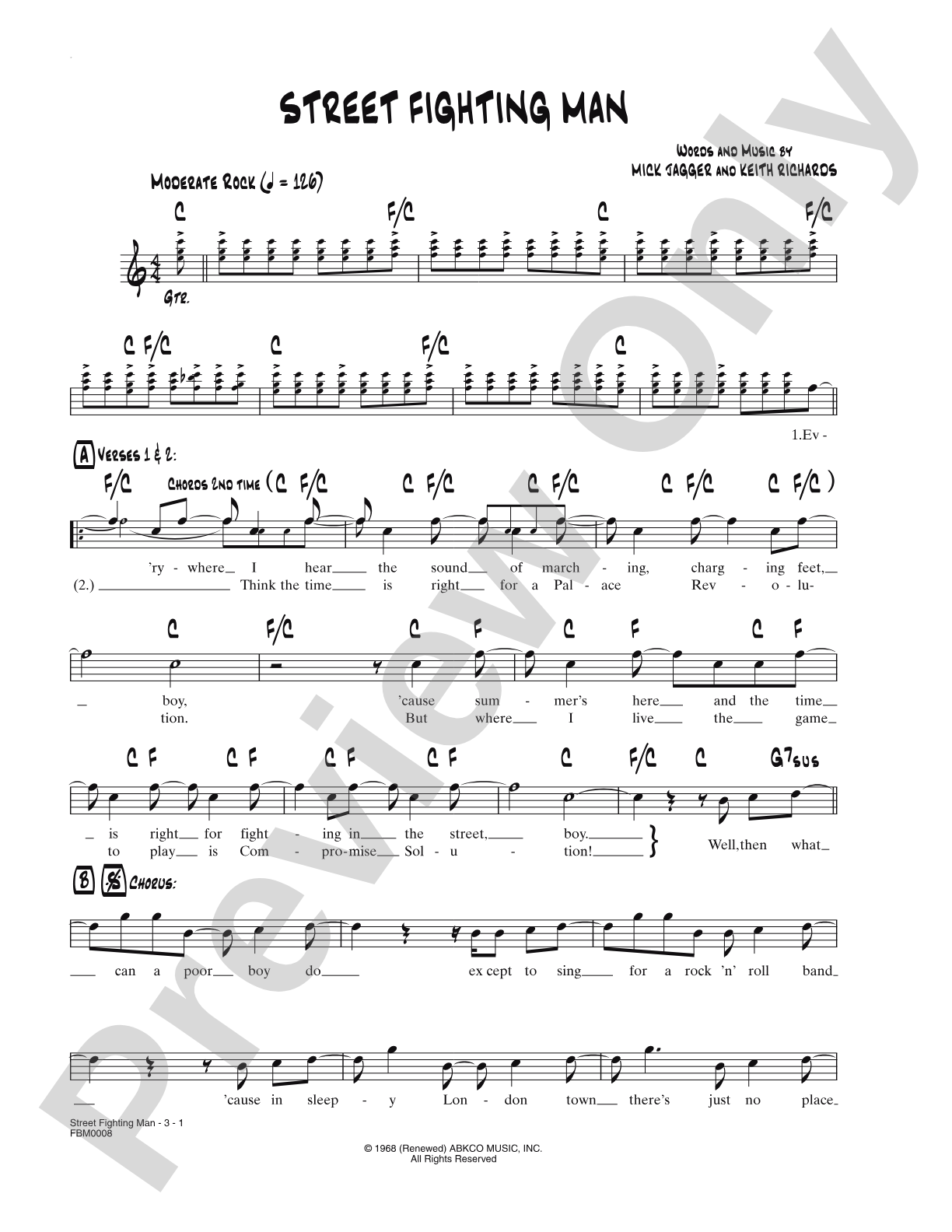 Street Fighting Man: Lead Sheet