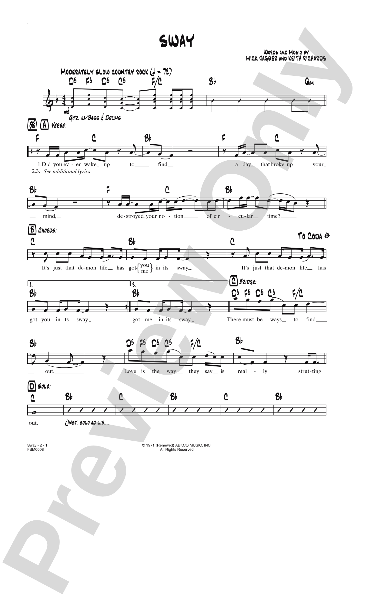 Sway: Lead Sheet
