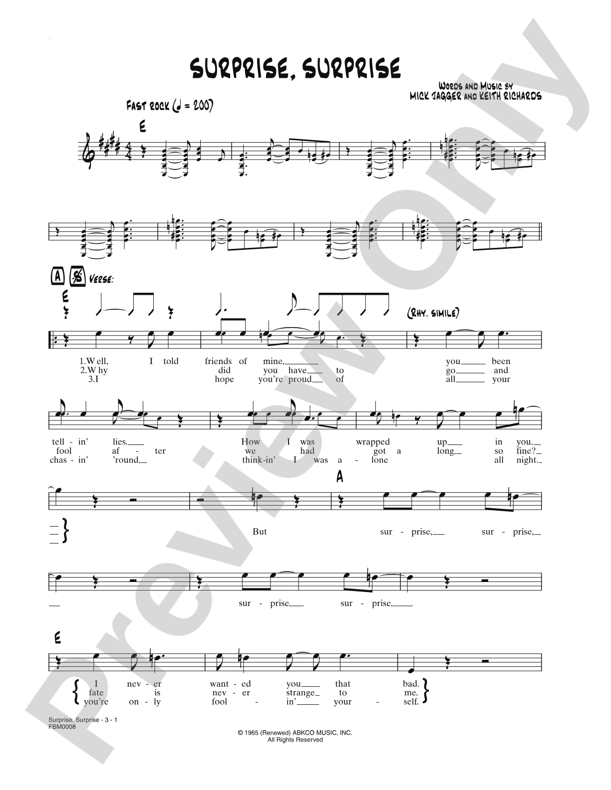 Surprise, Surprise: Lead Sheet
