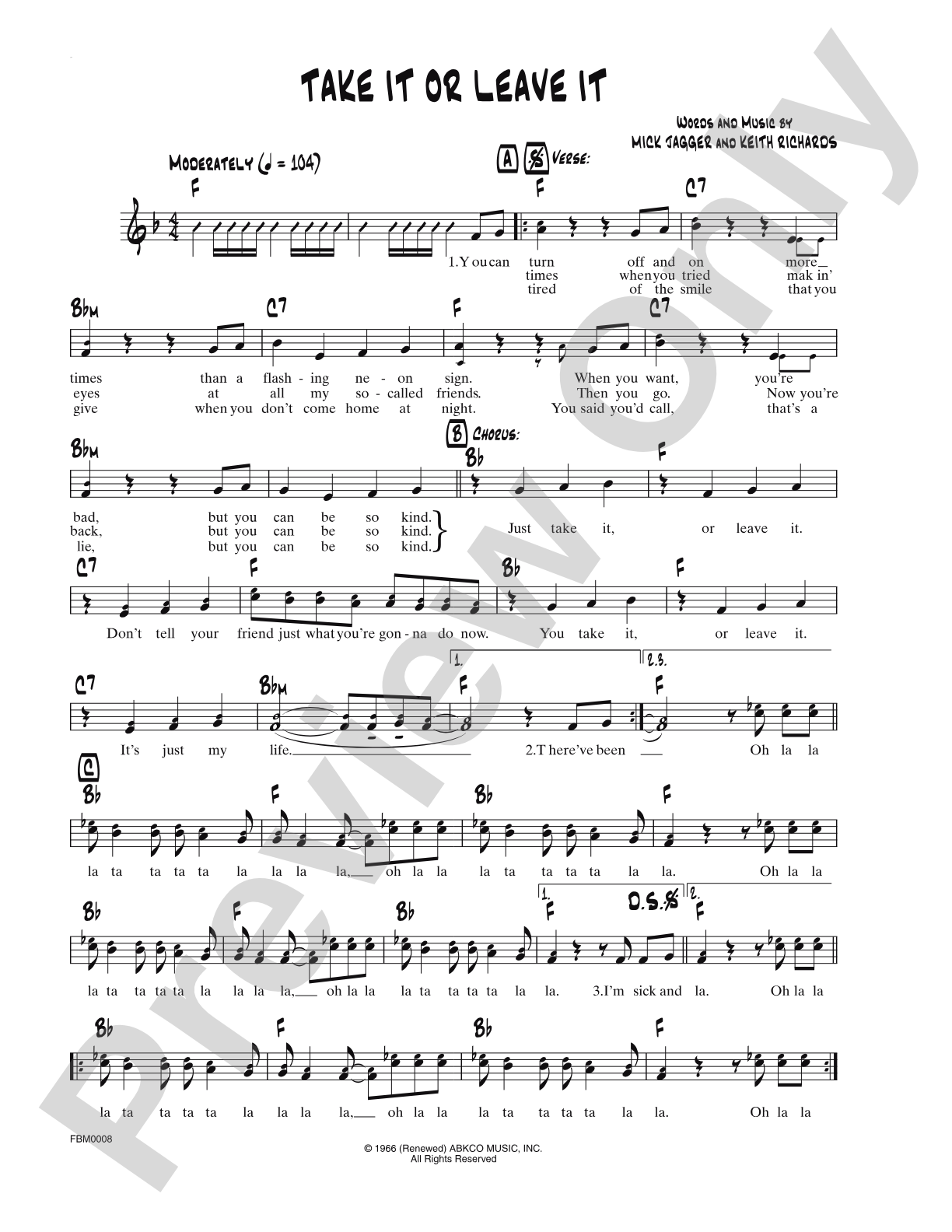 Take it or Leave it: Lead Sheet