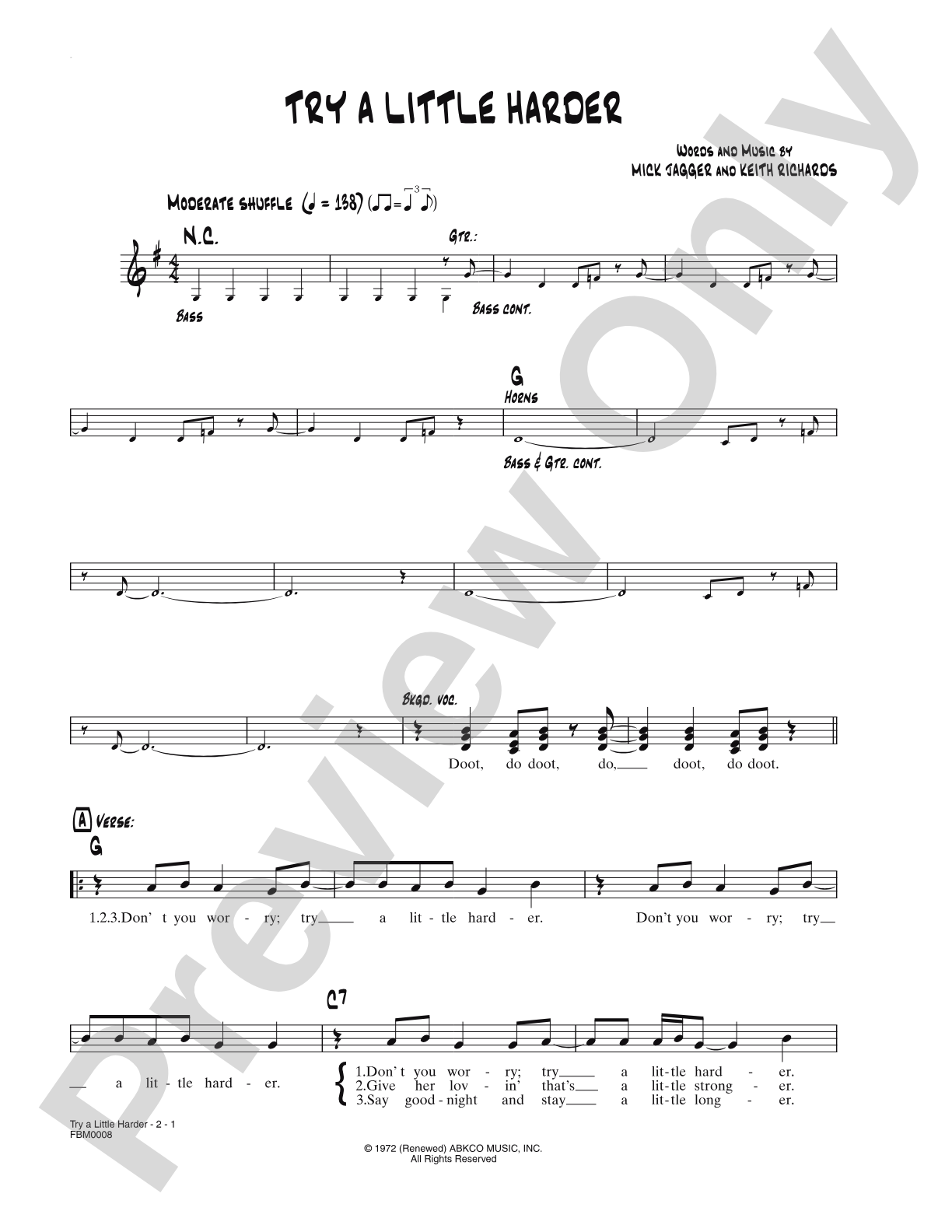 Try a Little Harder: Lead Sheet