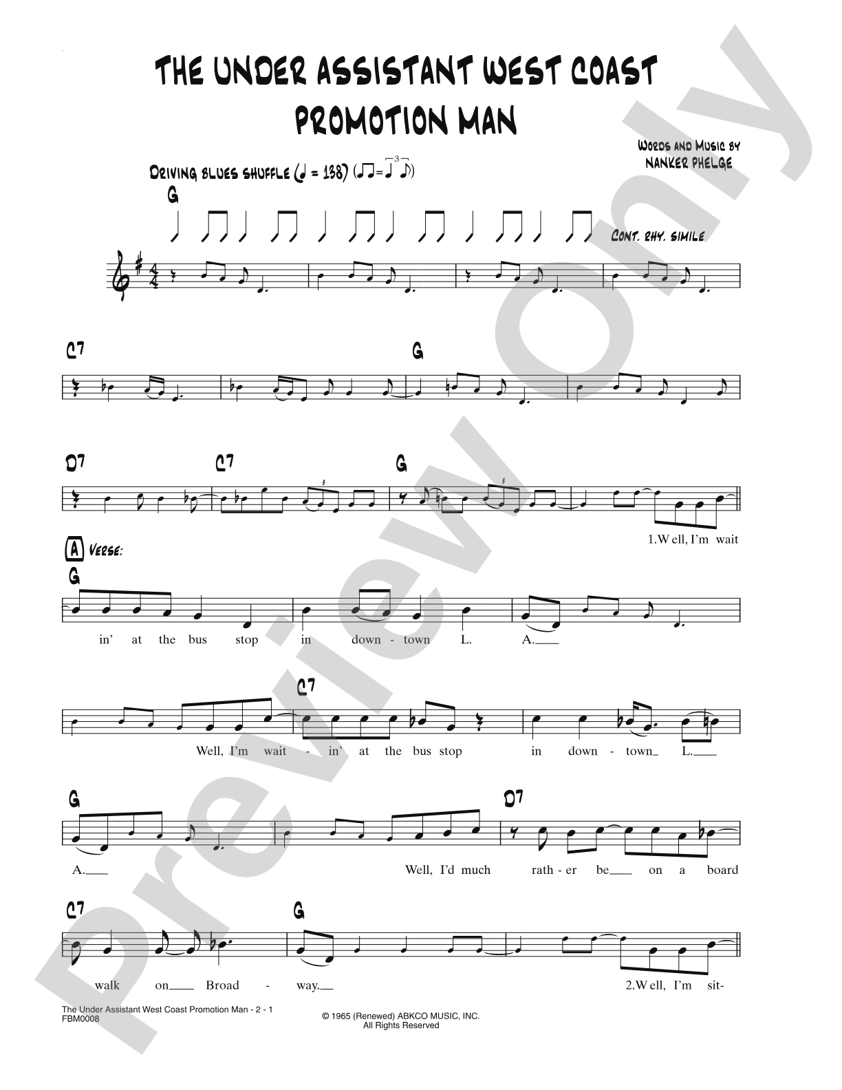 The Under Assistant West Coast Promotion Man: Lead Sheet