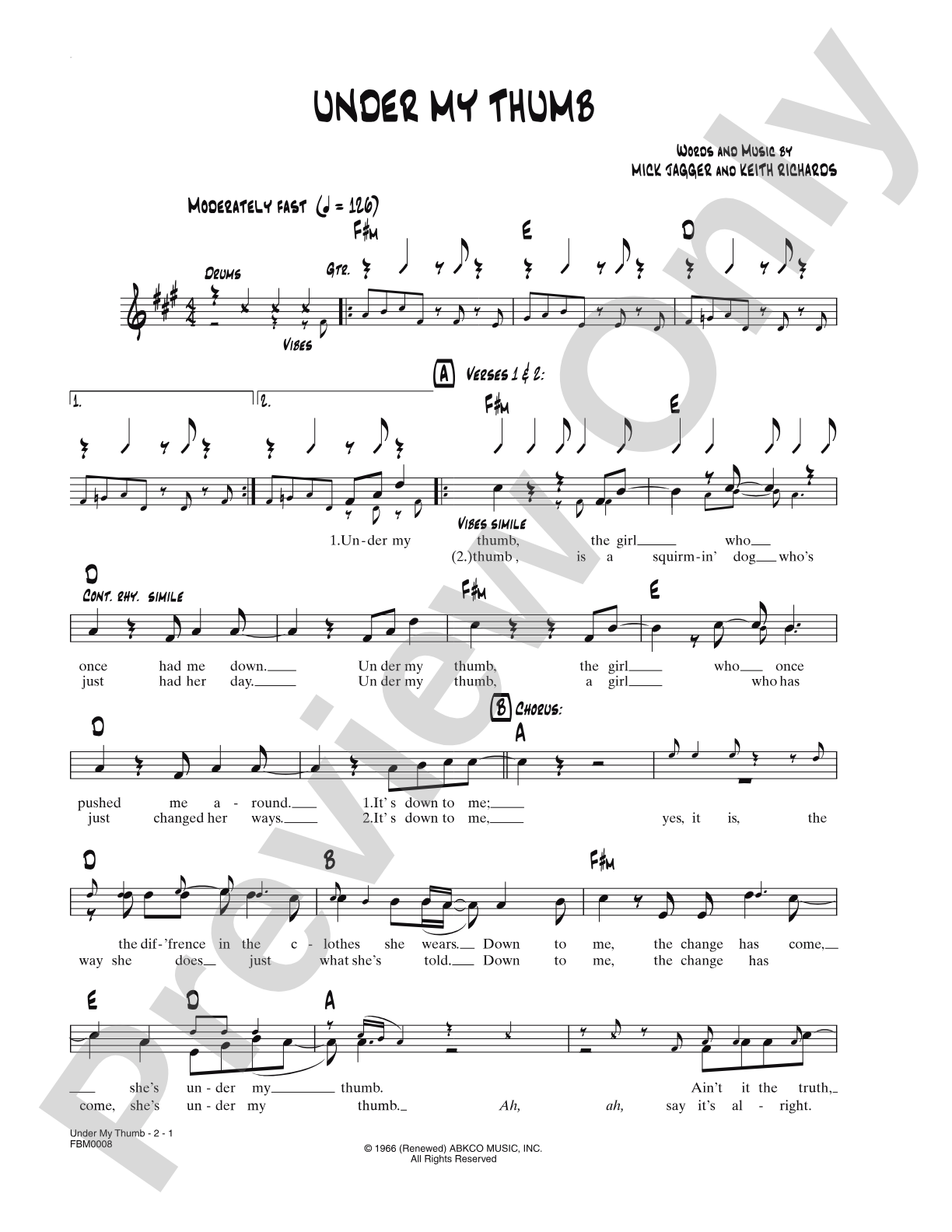 Under My Thumb: Lead Sheet