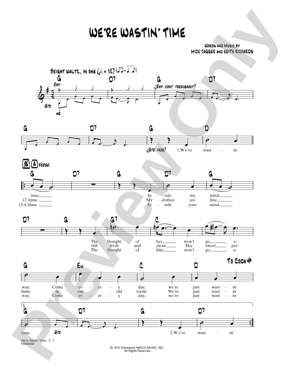 We're Wastin' Time: Lead Sheet