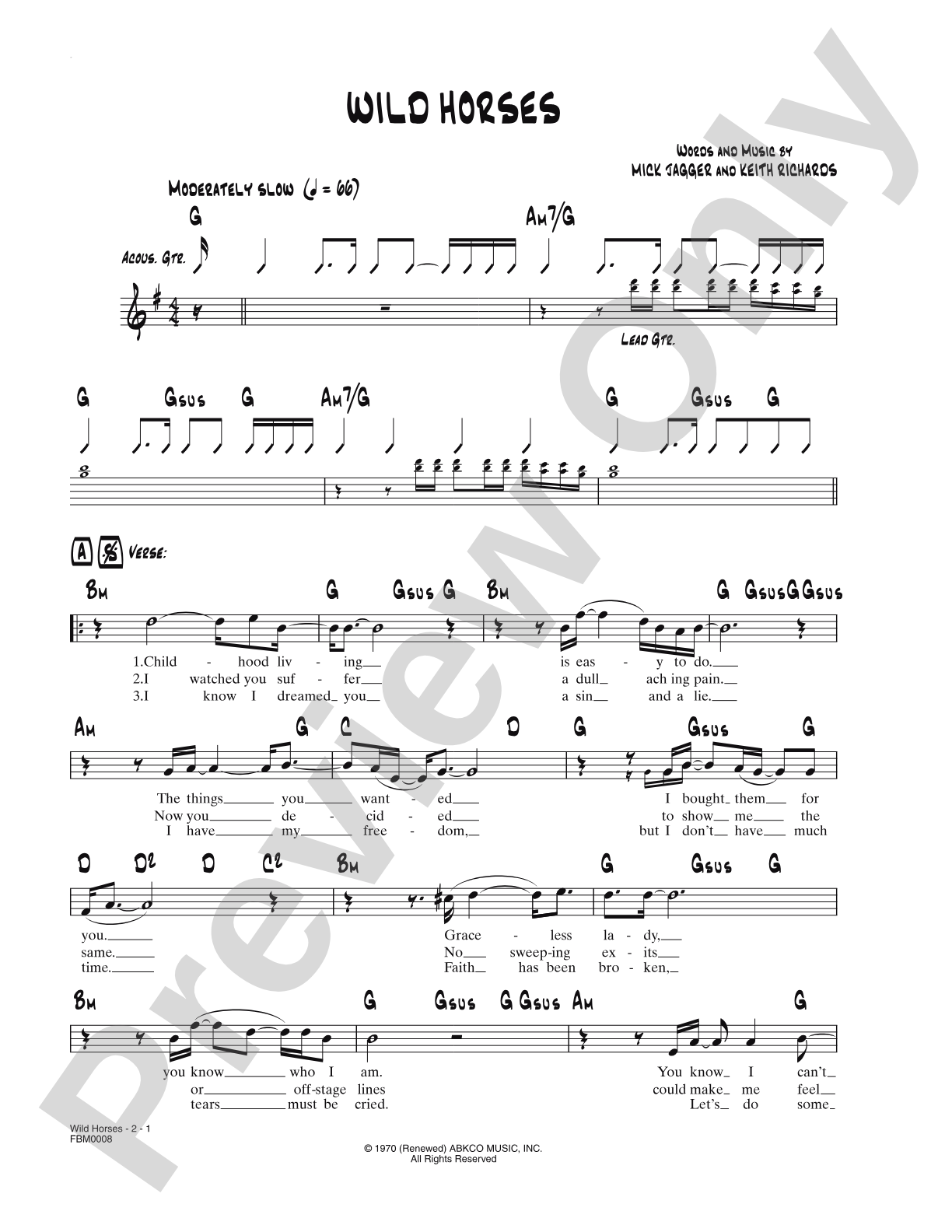 Wild Horses: Lead Sheet
