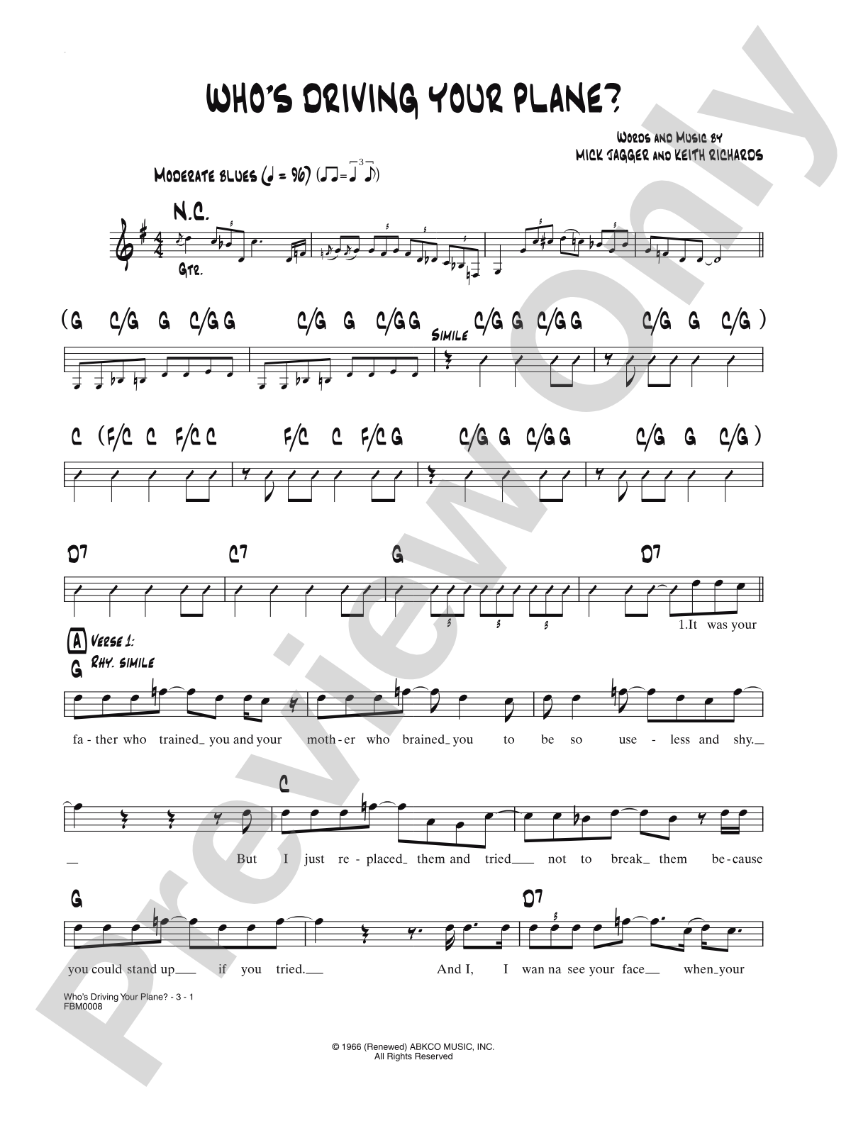 Who's Driving Your Plane?: Lead Sheet