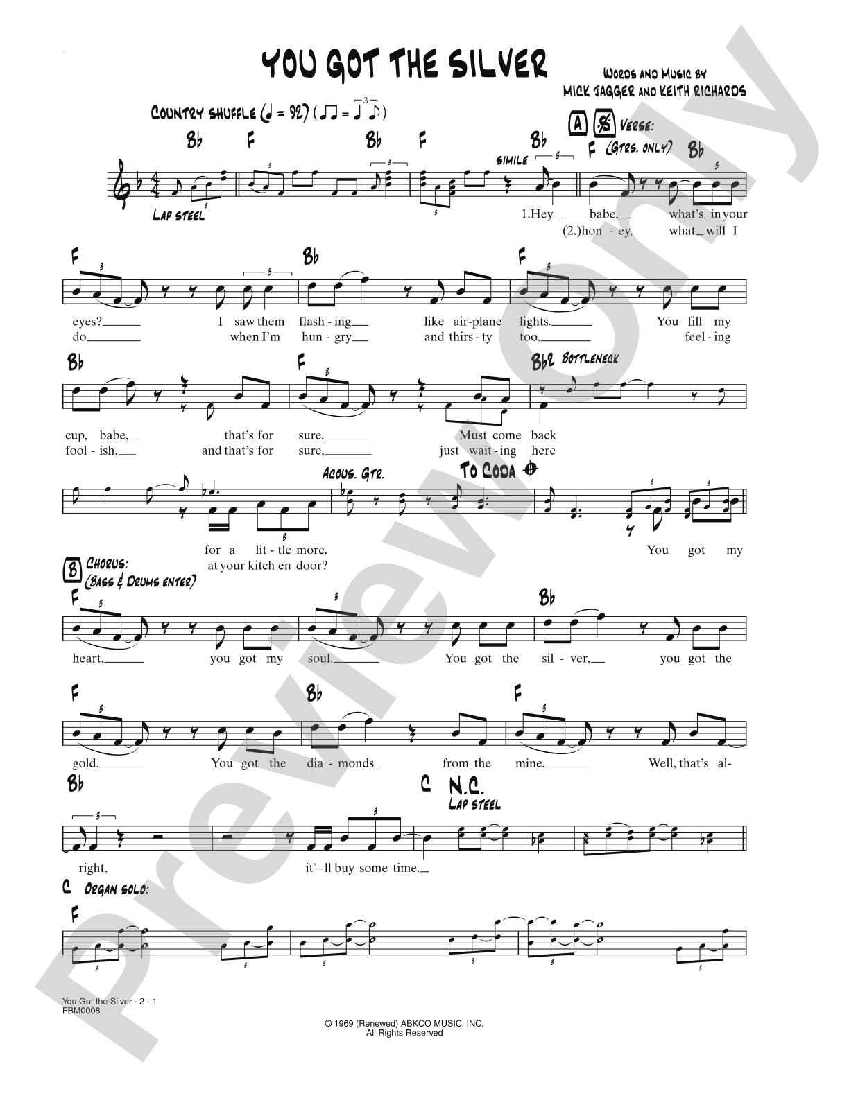 You Got the Silver: Lead Sheet