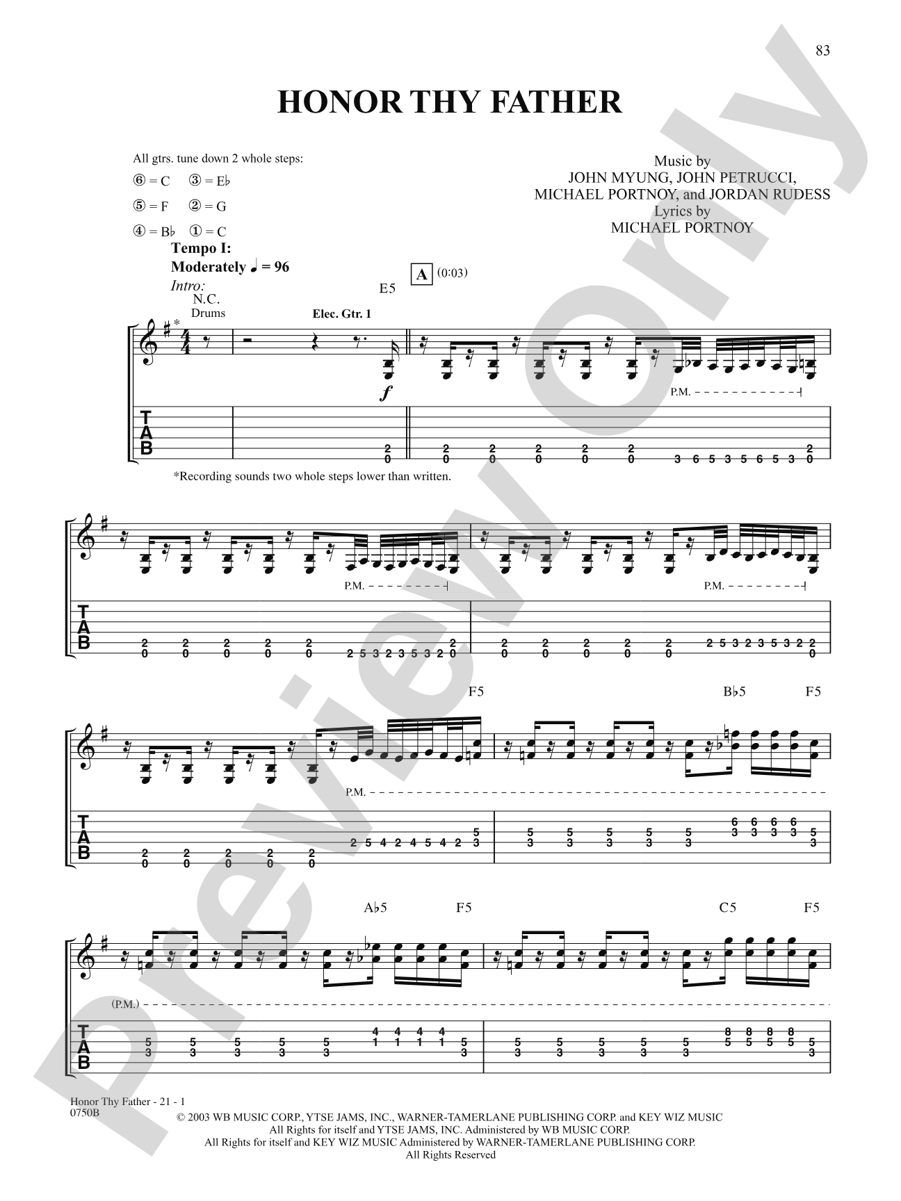 Honor Thy Father: Authentic Guitar TAB