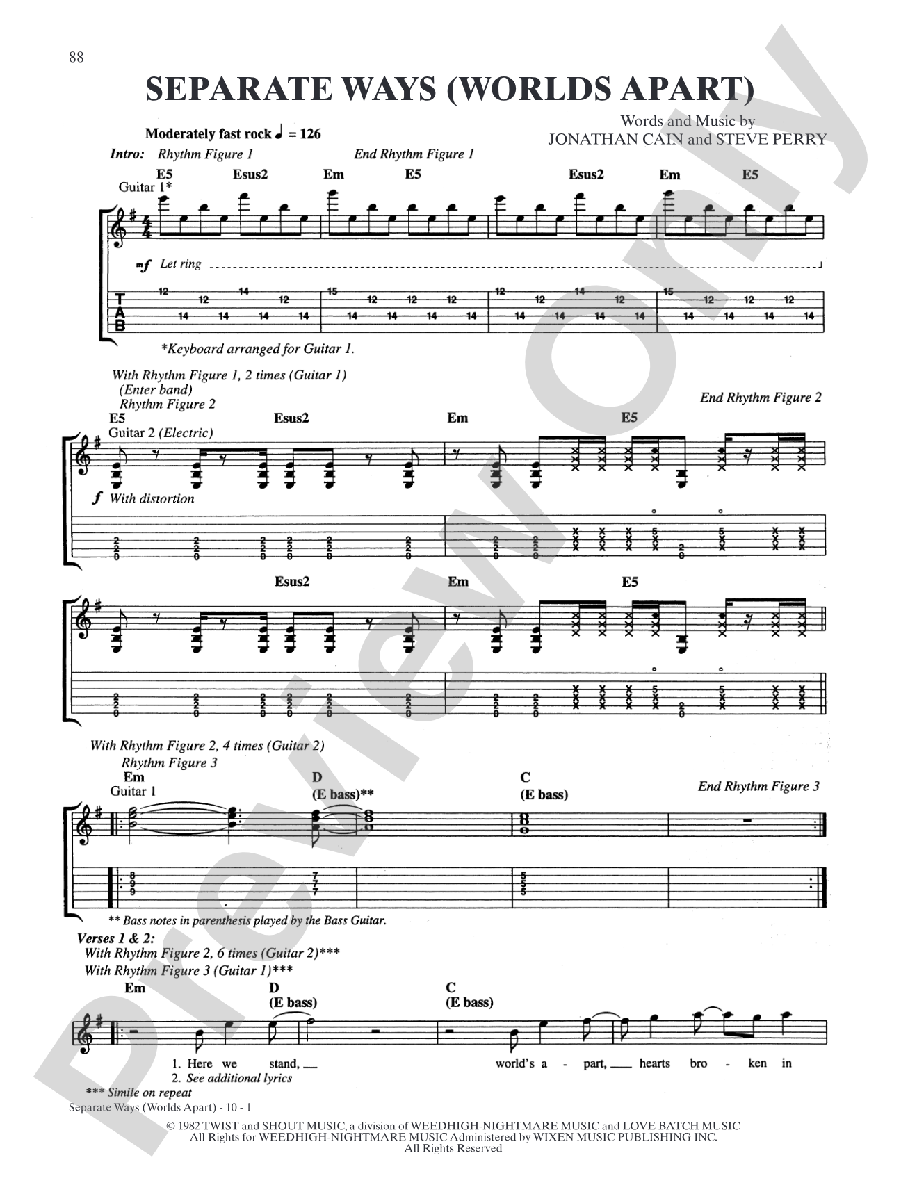 Separate Ways (Worlds Apart): Authentic Guitar TAB