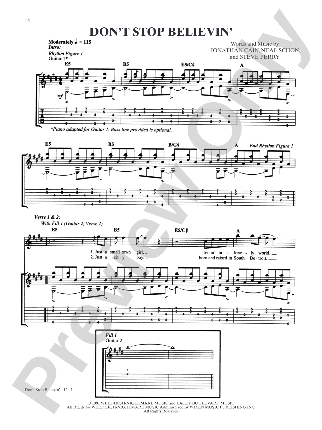 Don't Stop Believin': Authentic Guitar TAB