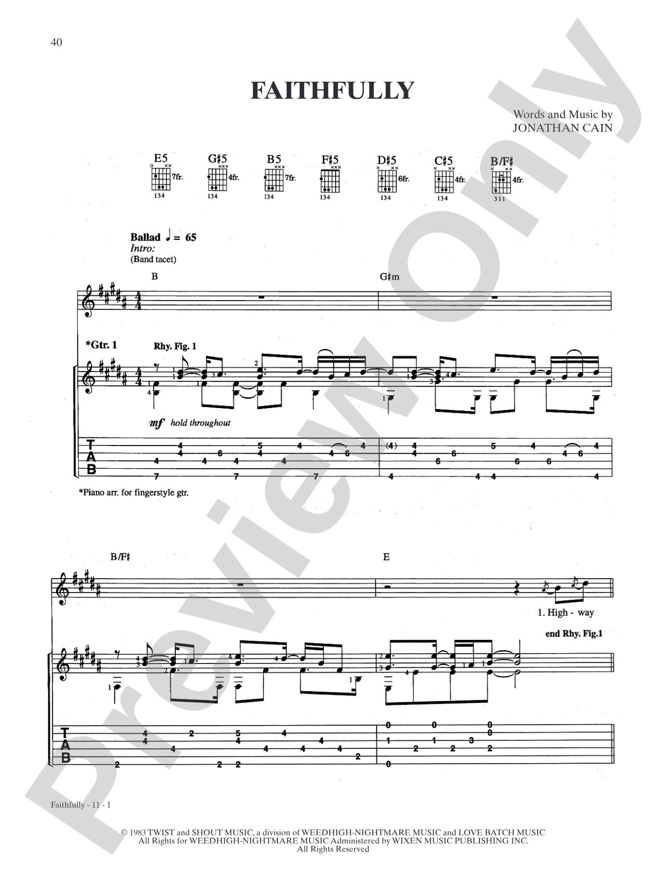 Faithfully: Authentic Guitar TAB