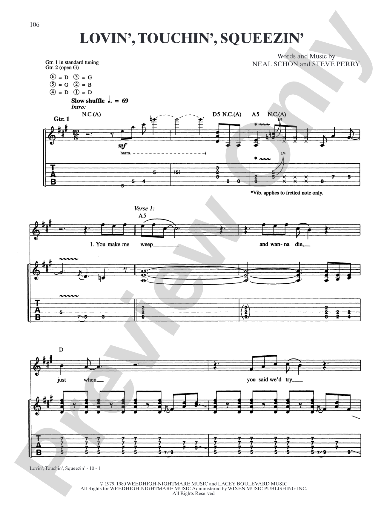 Lovin', Touchin', Squeezin': Authentic Guitar TAB