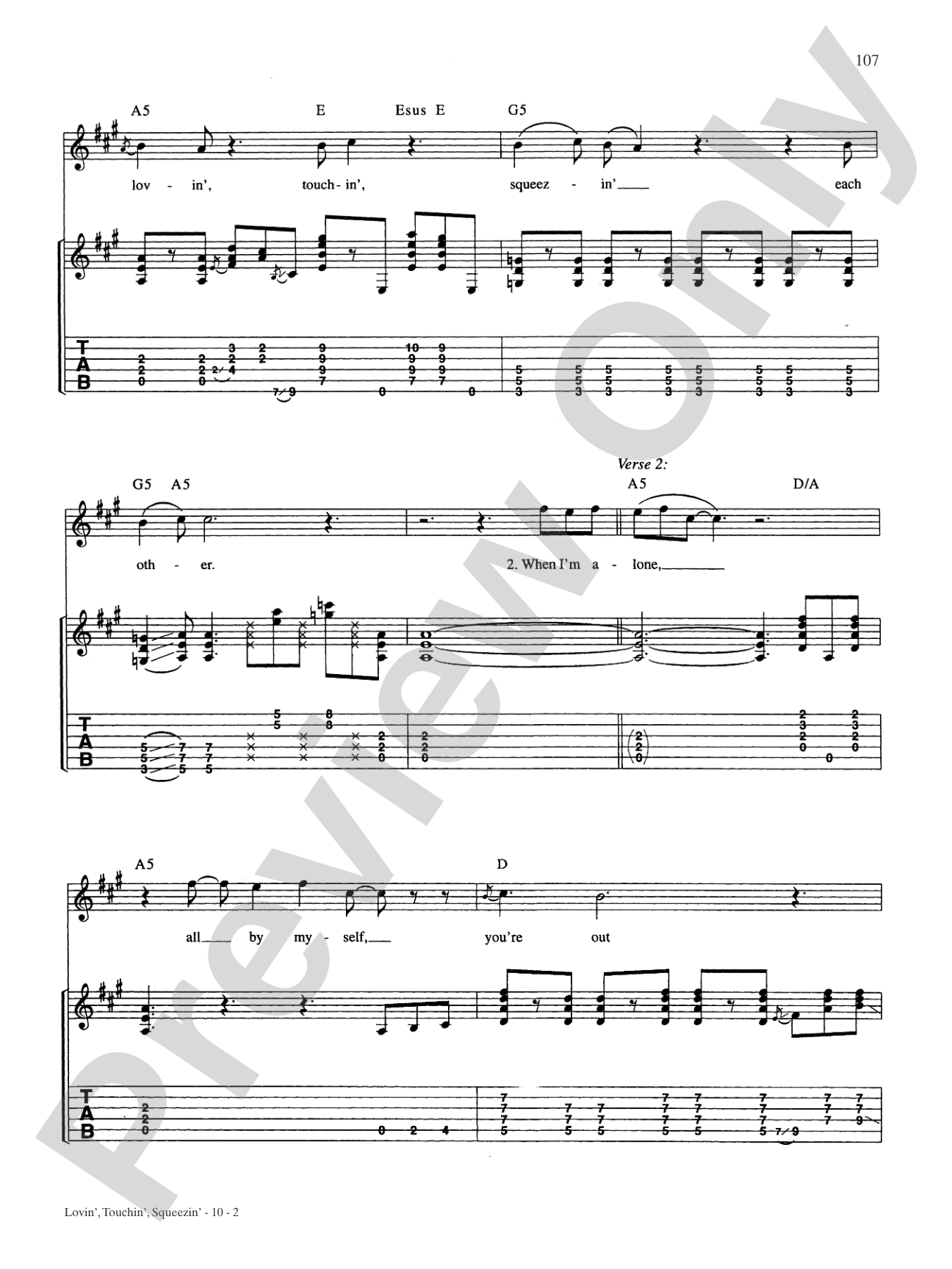 Lovin', Touchin', Squeezin': Authentic Guitar TAB