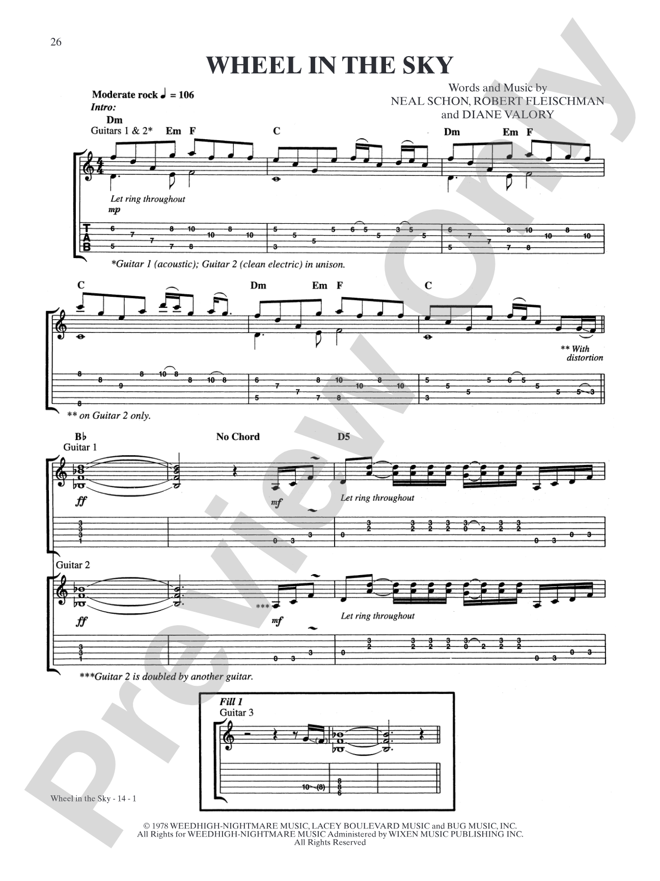 Wheel in the Sky: Authentic Guitar TAB