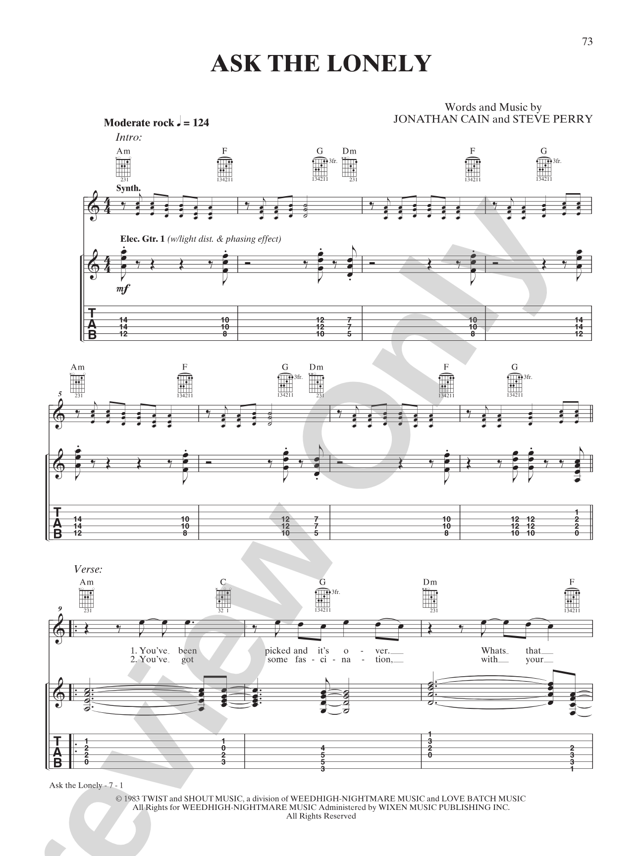 Ask the Lonely: Authentic Guitar TAB