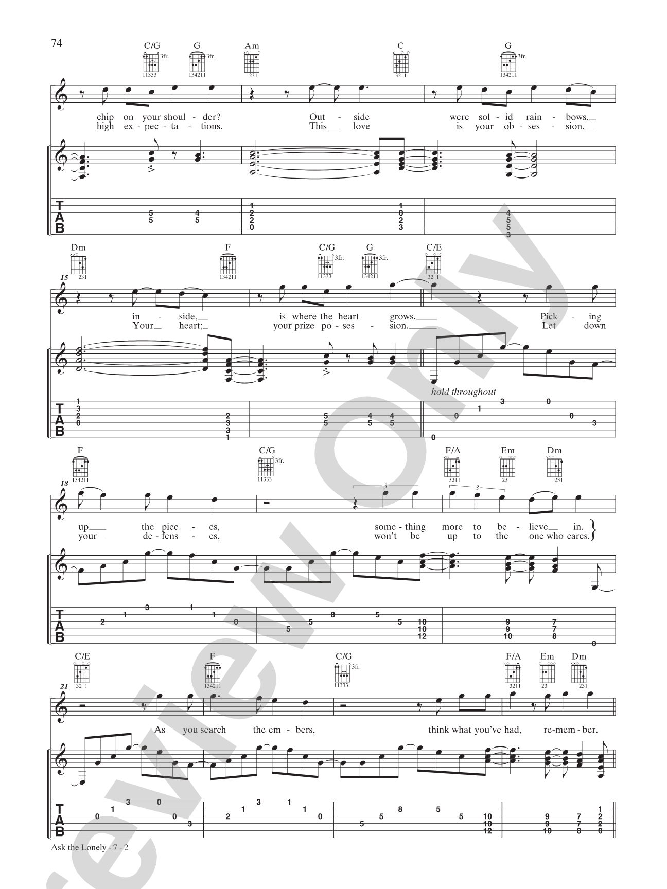 Ask the Lonely: Authentic Guitar TAB