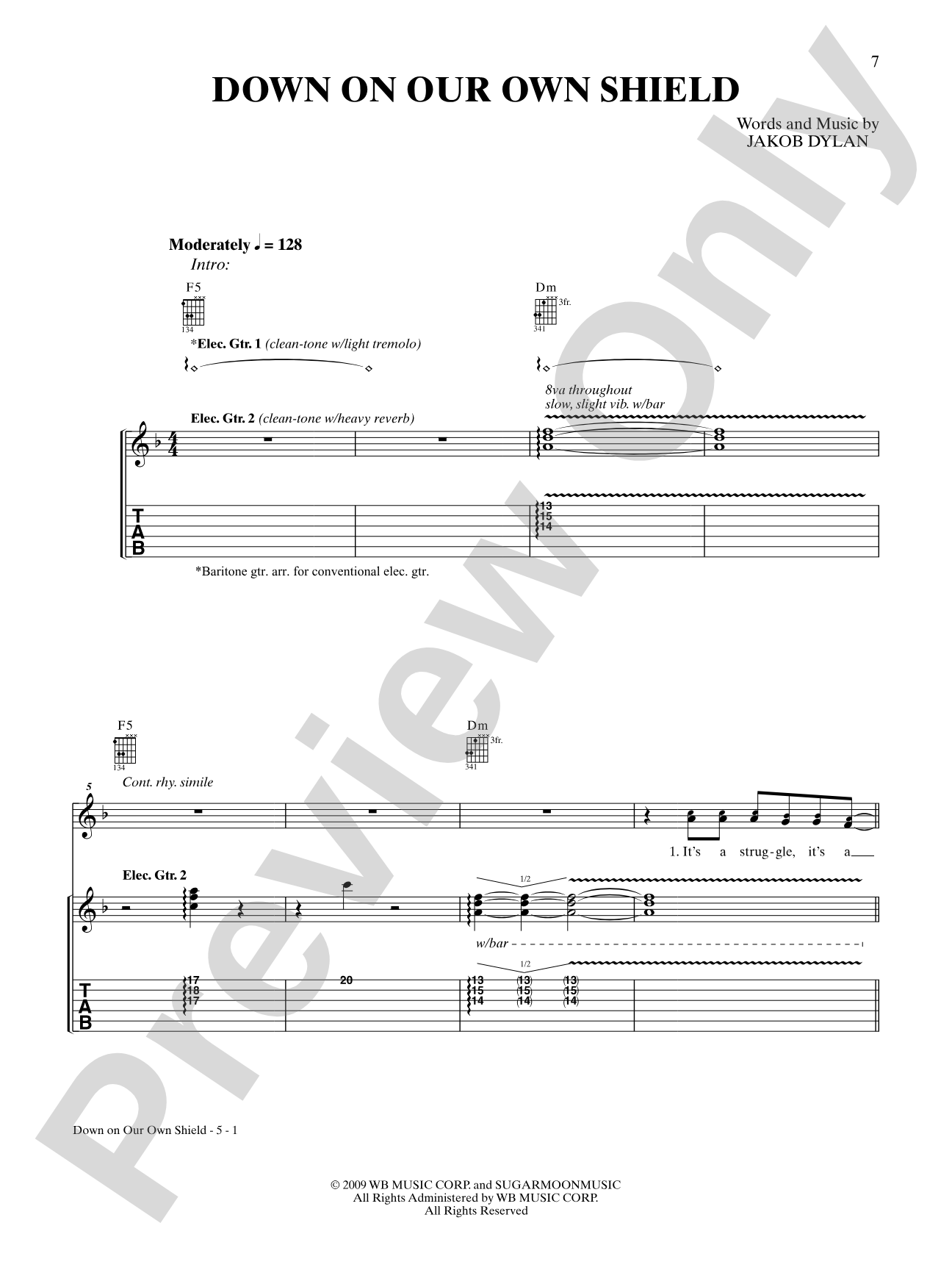 Down on Our Own Shield: Authentic Guitar TAB