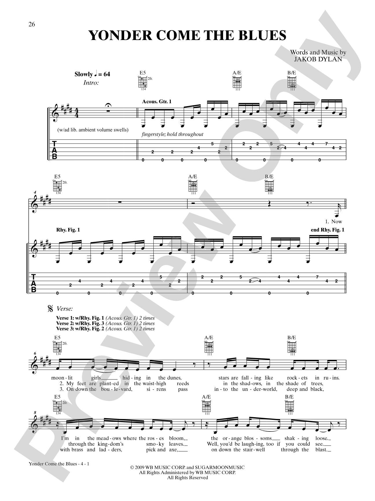 Yonder Come the Blues: Authentic Guitar TAB