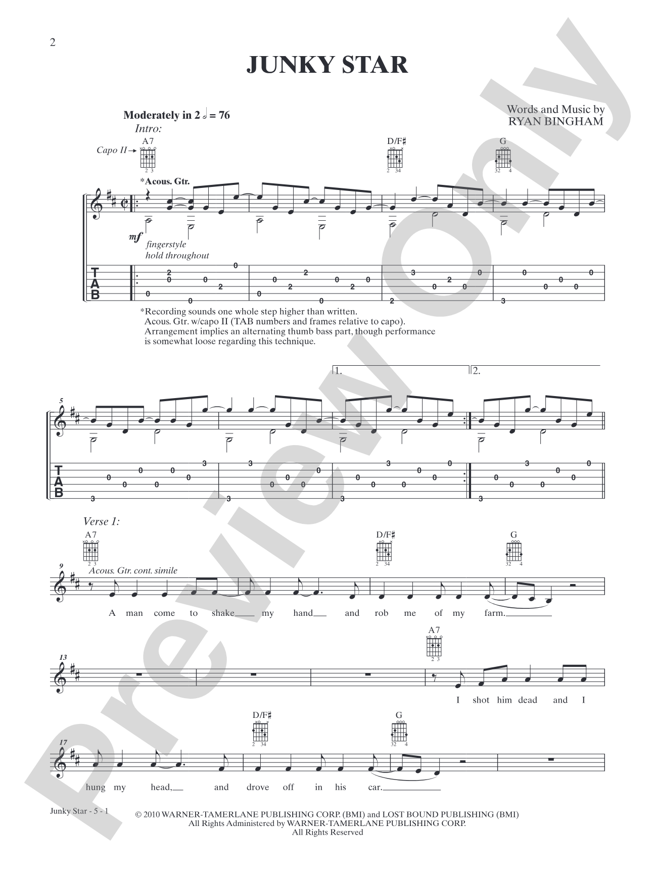 Junky Star: Authentic Guitar TAB