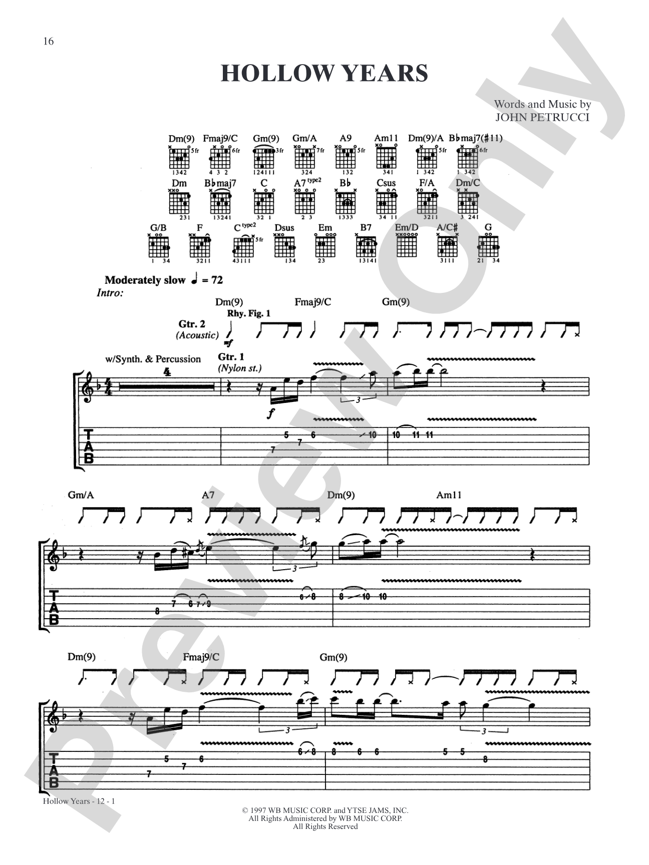 Hollow Years: Authentic Guitar TAB