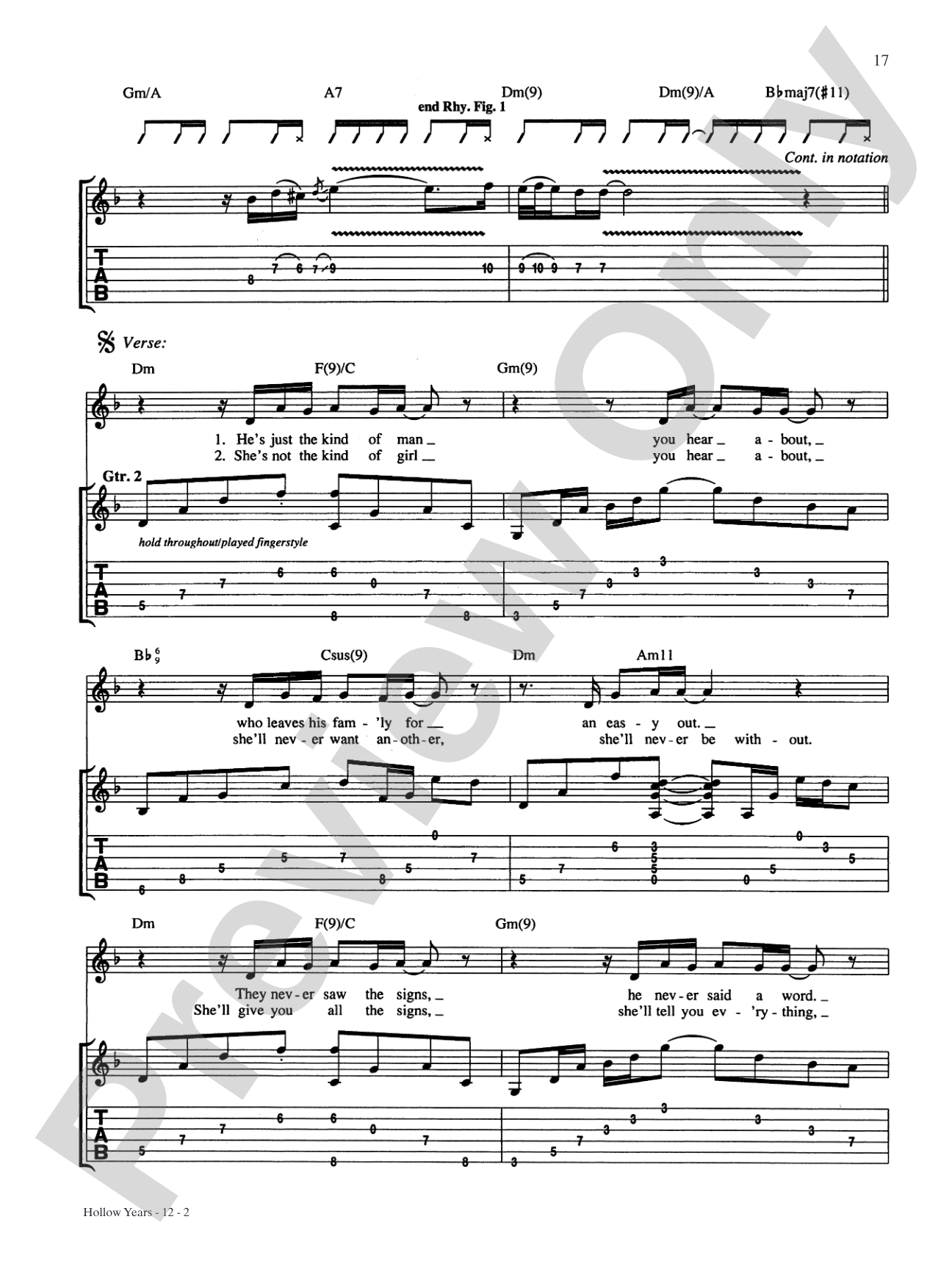Hollow Years: Authentic Guitar TAB