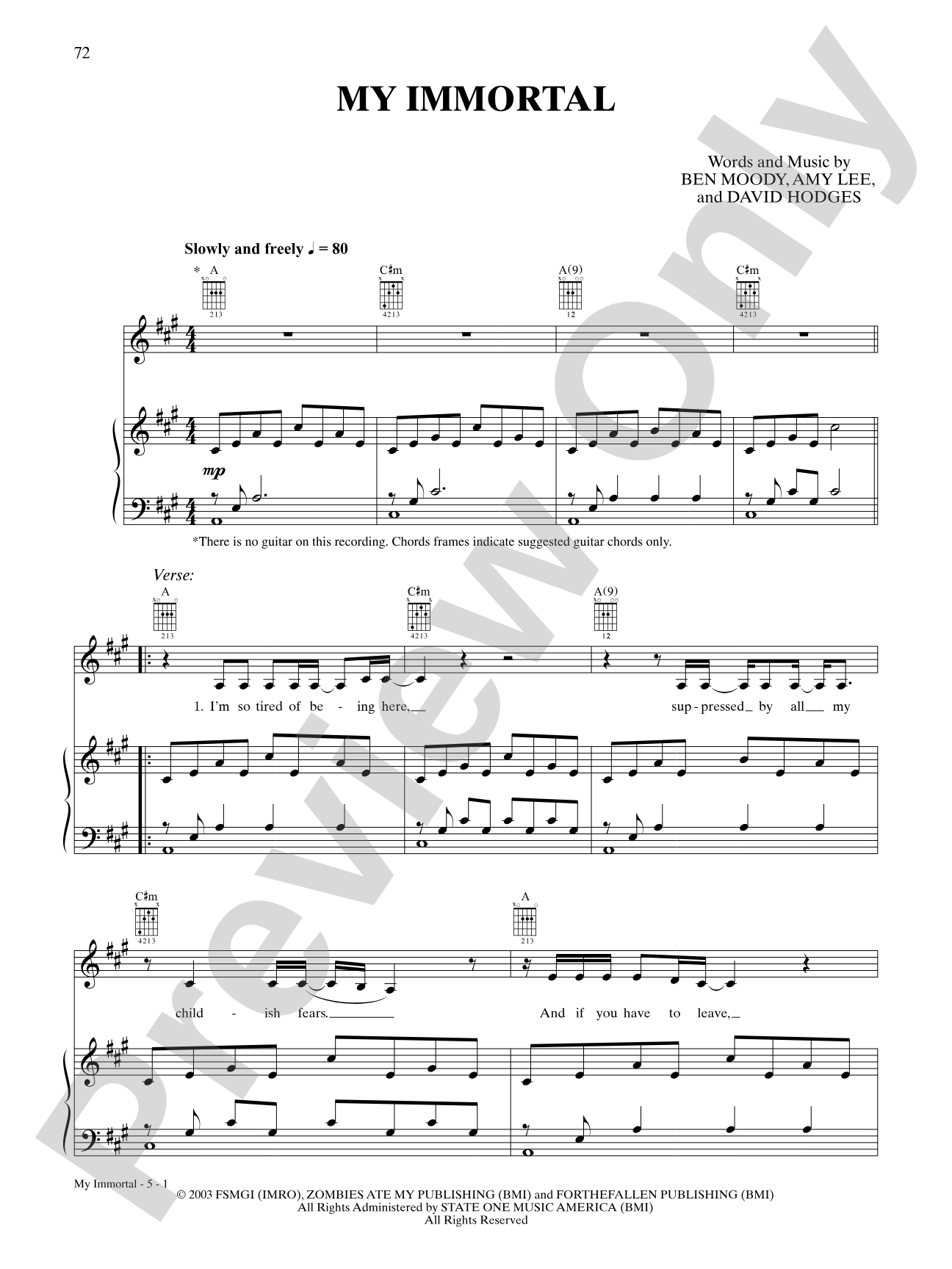 My Immortal: Authentic Guitar TAB