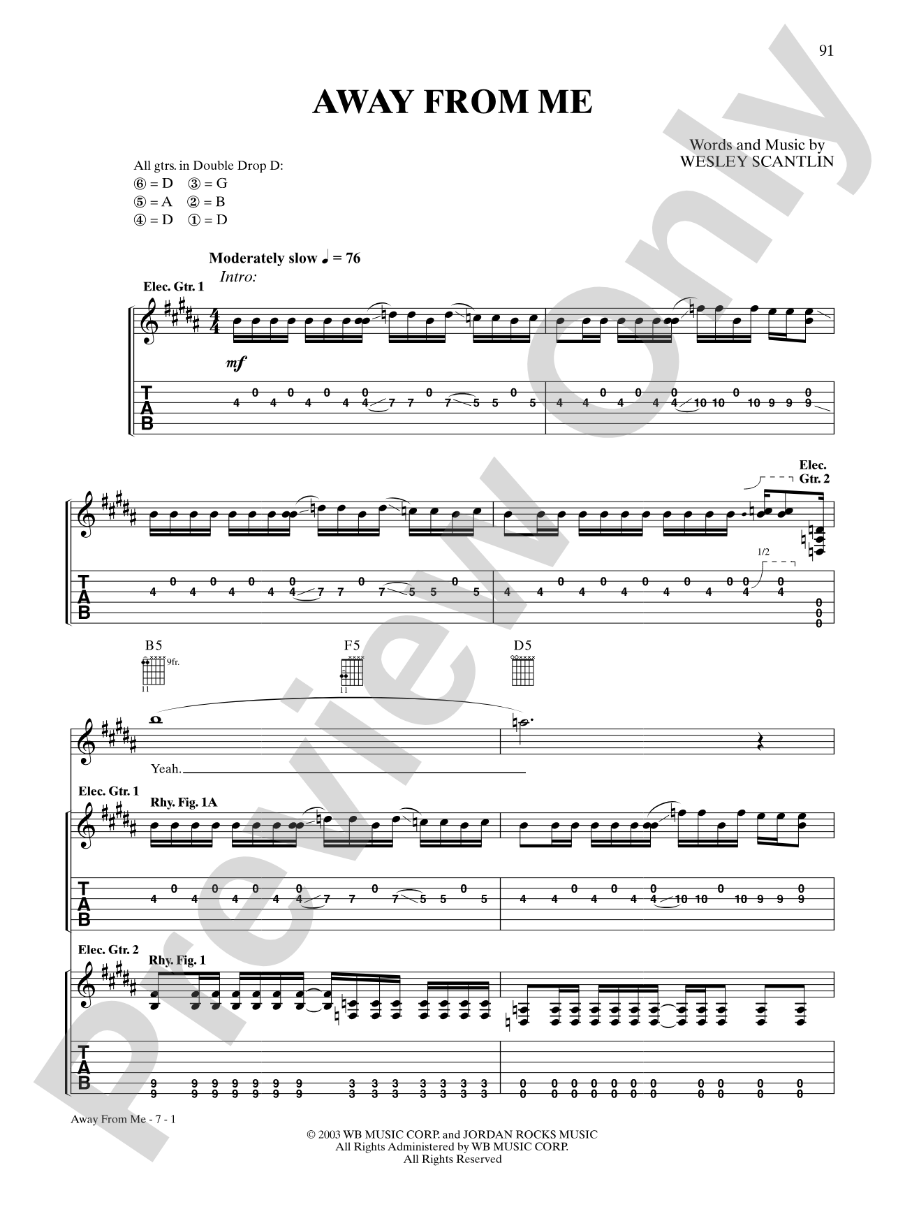 Away From Me: Authentic Guitar TAB