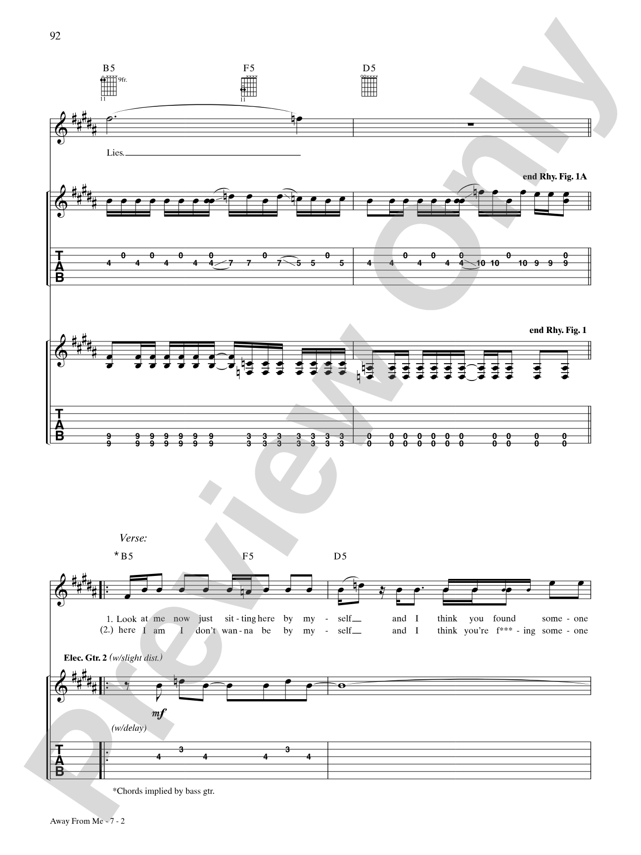 Away From Me: Authentic Guitar TAB