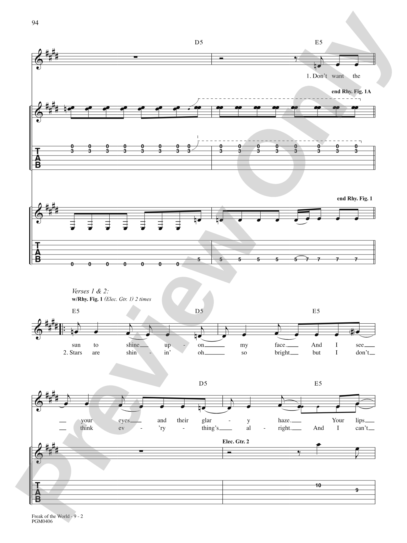 Freak of the World: Authentic Guitar TAB