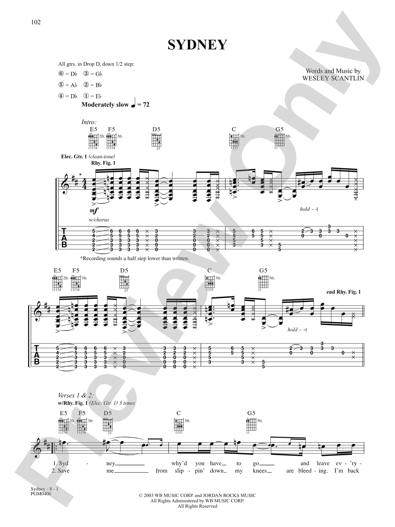 Sydney: Authentic Guitar TAB
