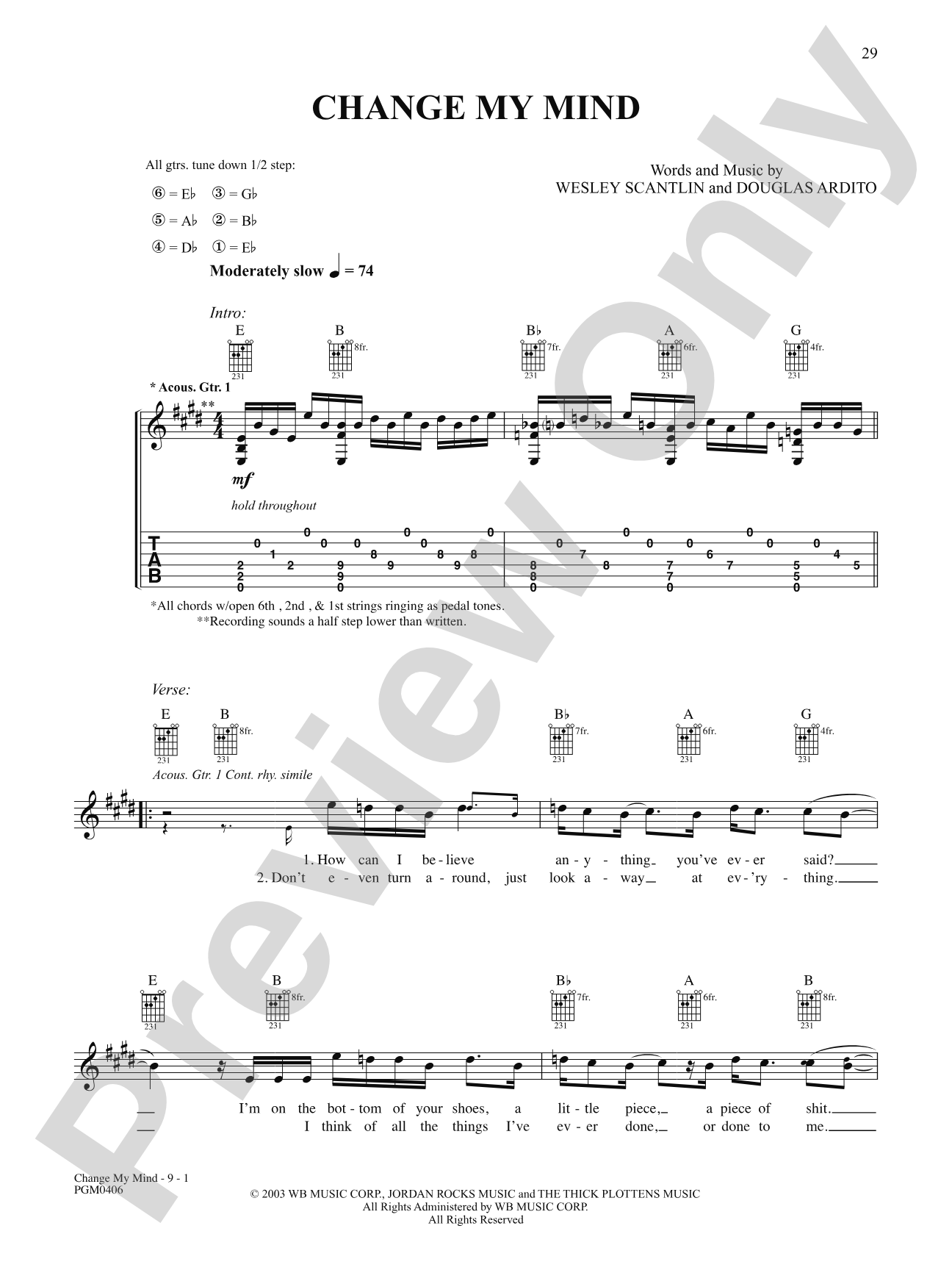 Change My Mind: Authentic Guitar TAB