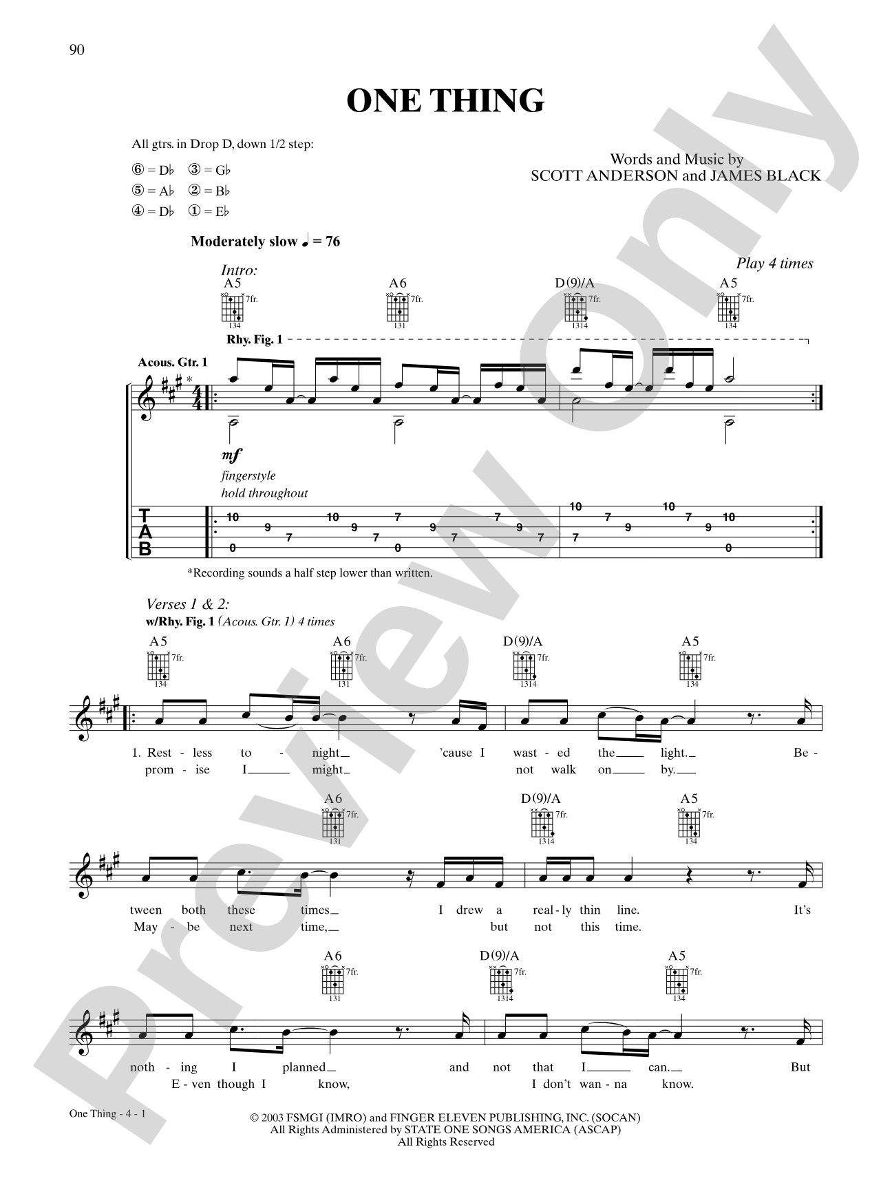 One Thing: Authentic Guitar TAB