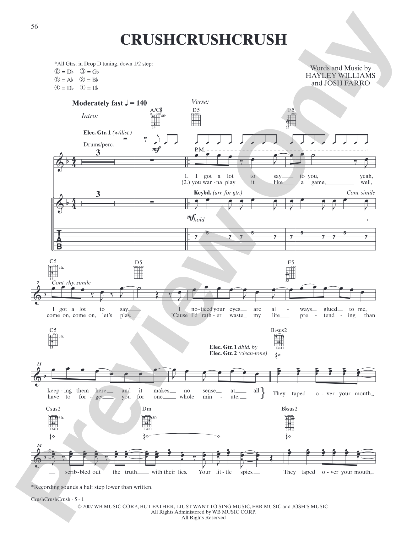 CrushCrushCrush: Authentic Guitar TAB