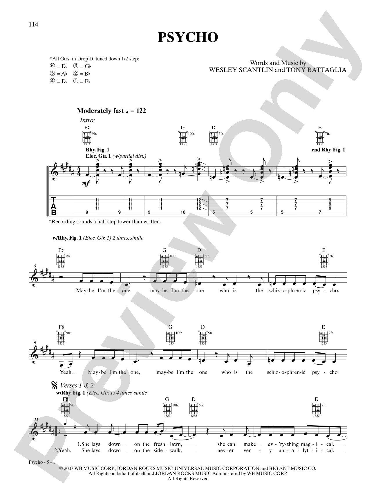 Psycho: Authentic Guitar TAB