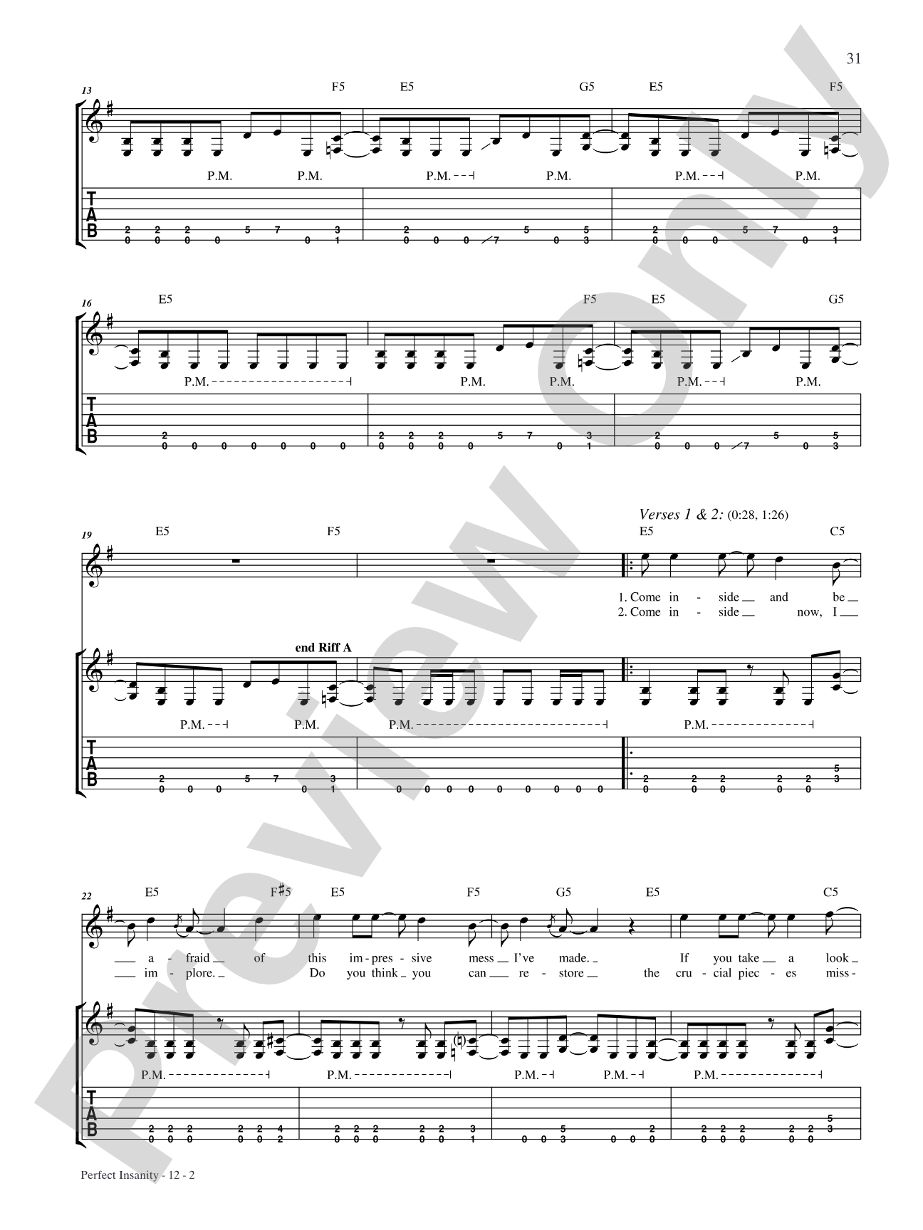 Perfect Insanity: Authentic Guitar TAB