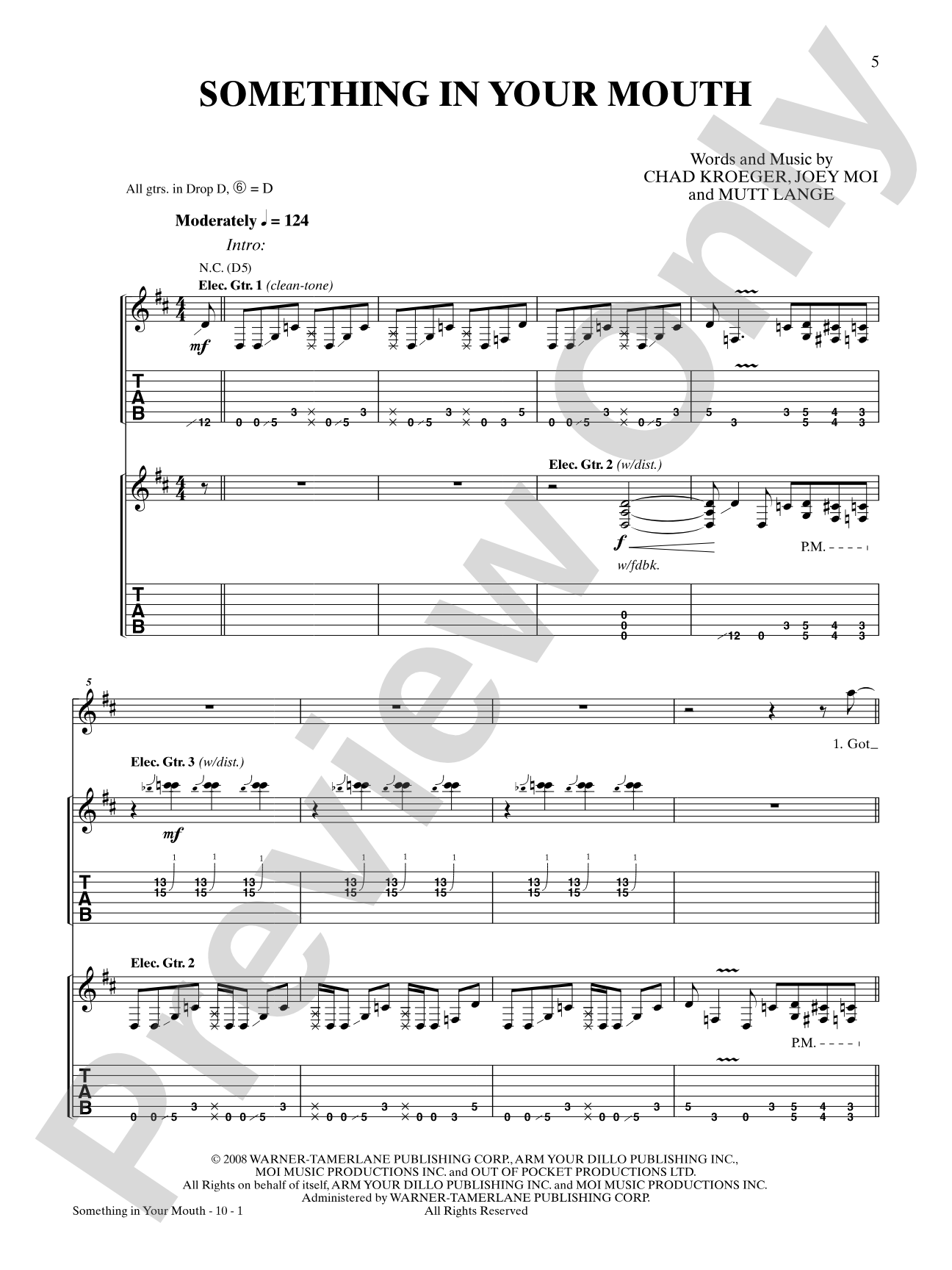 Something in Your Mouth: Authentic Guitar TAB