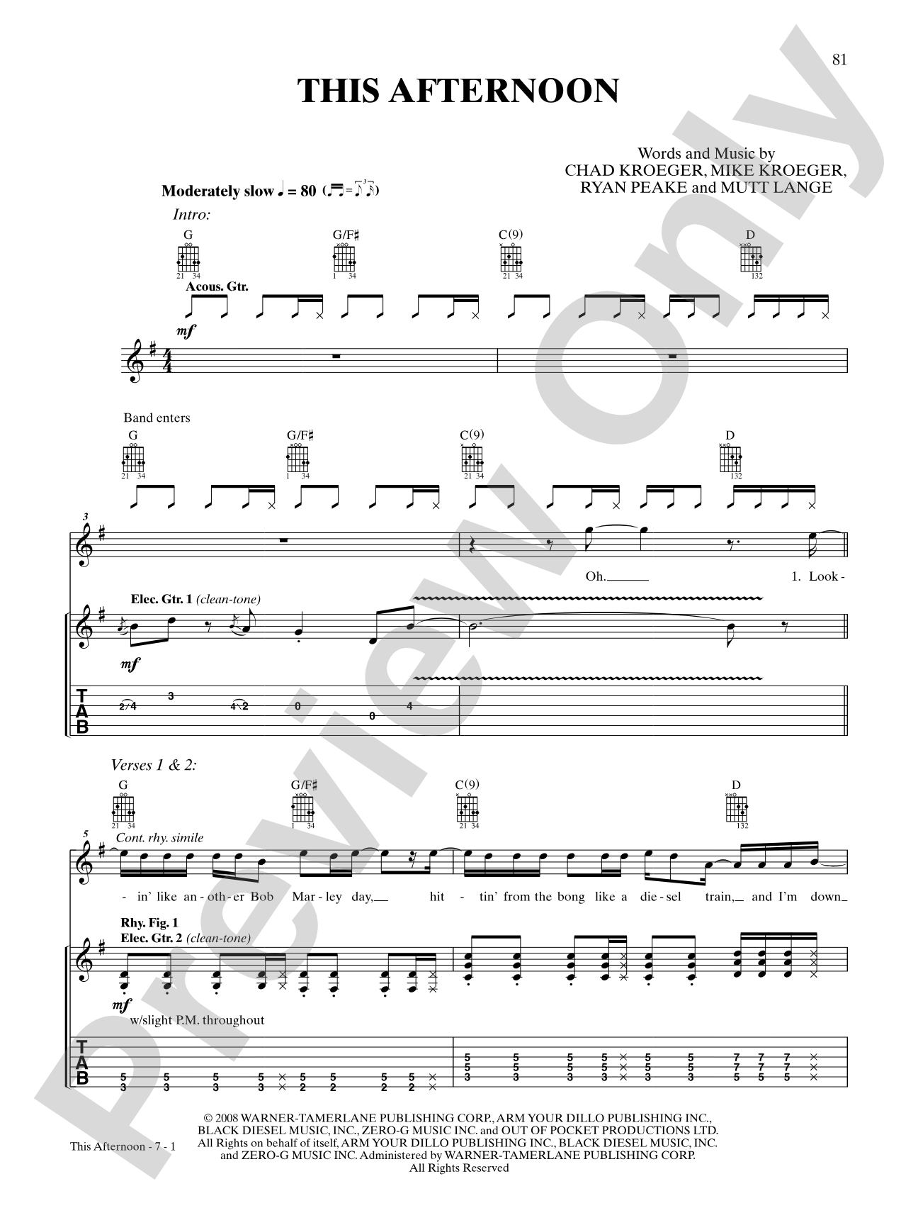 This Afternoon: Authentic Guitar TAB