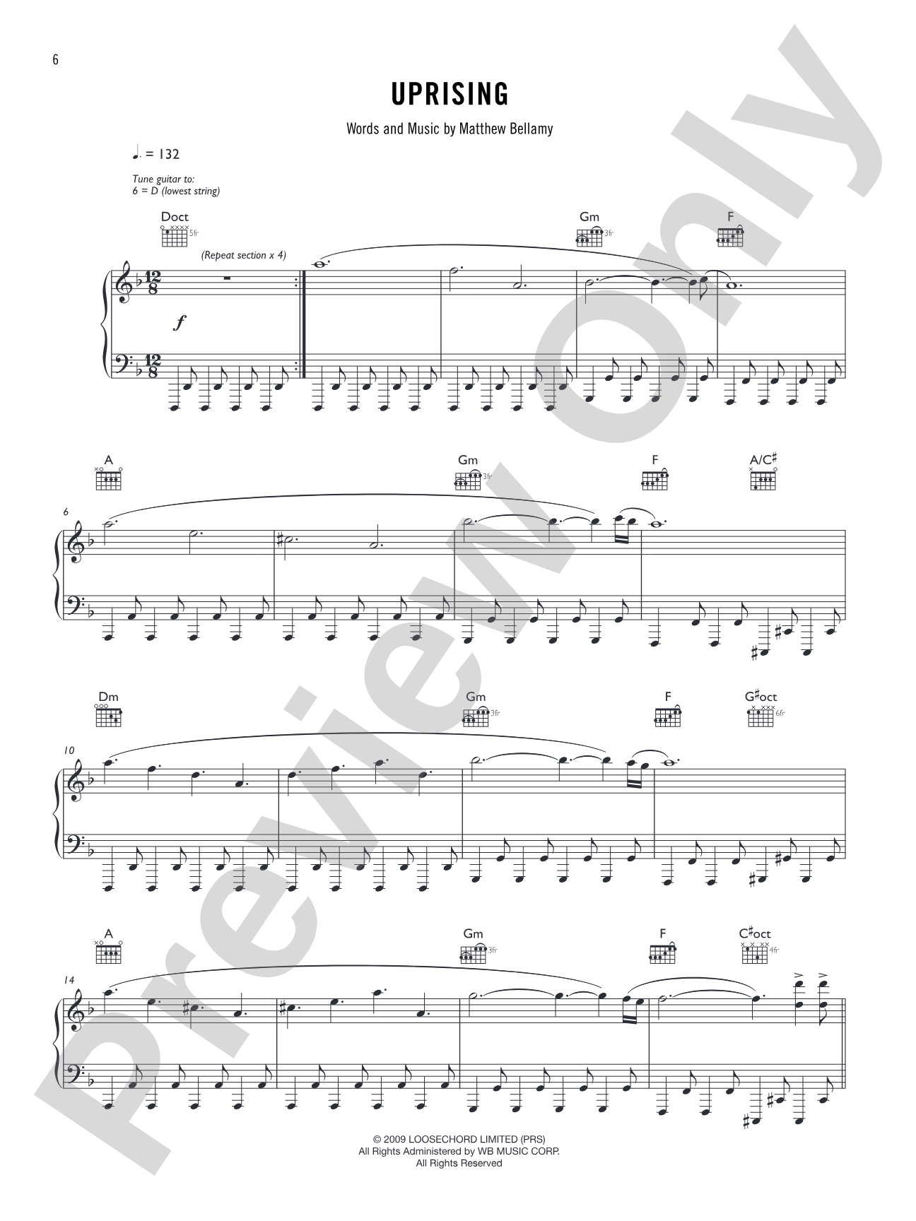 Uprising: Piano/Vocal/Chords